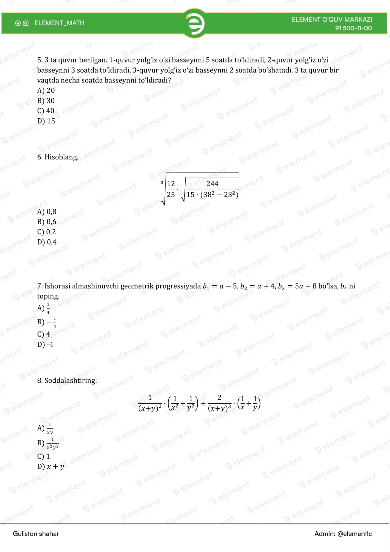 2022-2025-Matematika Milliy Setifikat Testlar to'plami 3