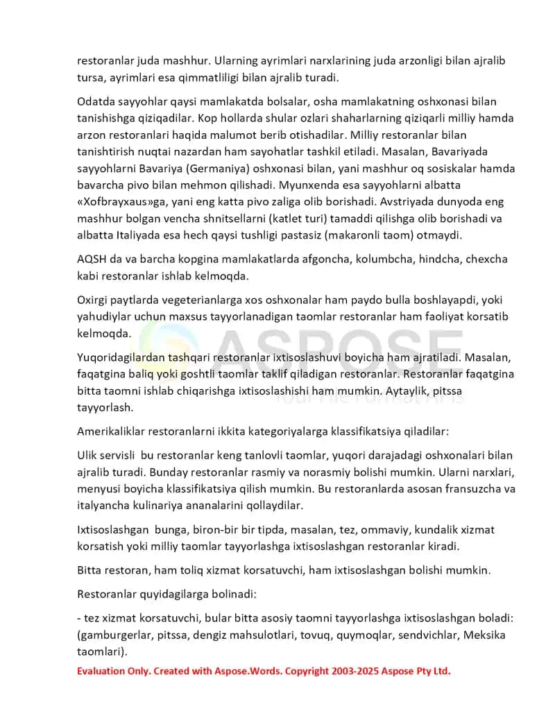 Oshxonalar va ovqatlanish korxonalari. 3
