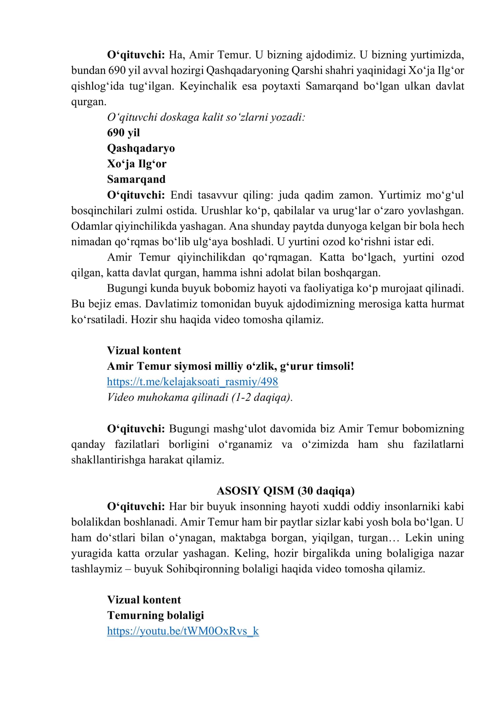 "Kelajak soati" darsining 1-4-sinflar uchun mashg‘ulot ssenariysi: 29-mavzu: "Amir Temur – buyuk sarkarda va davlat arbobi" 3