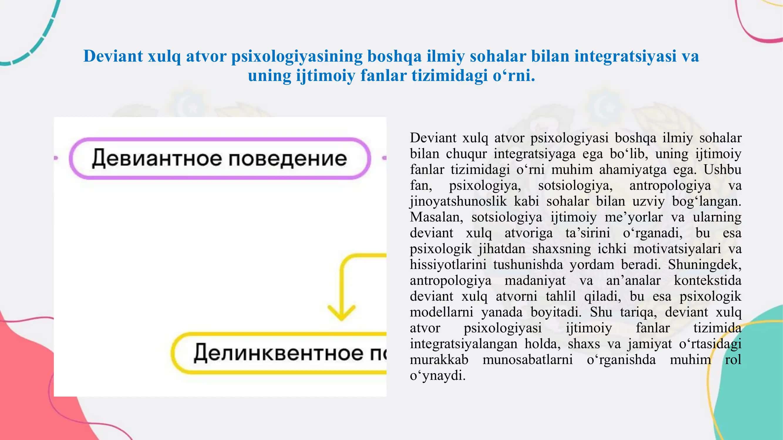 Deviant xulq atvor psixologiyasi fanining predmeti maqsadi va vazifalari. 3