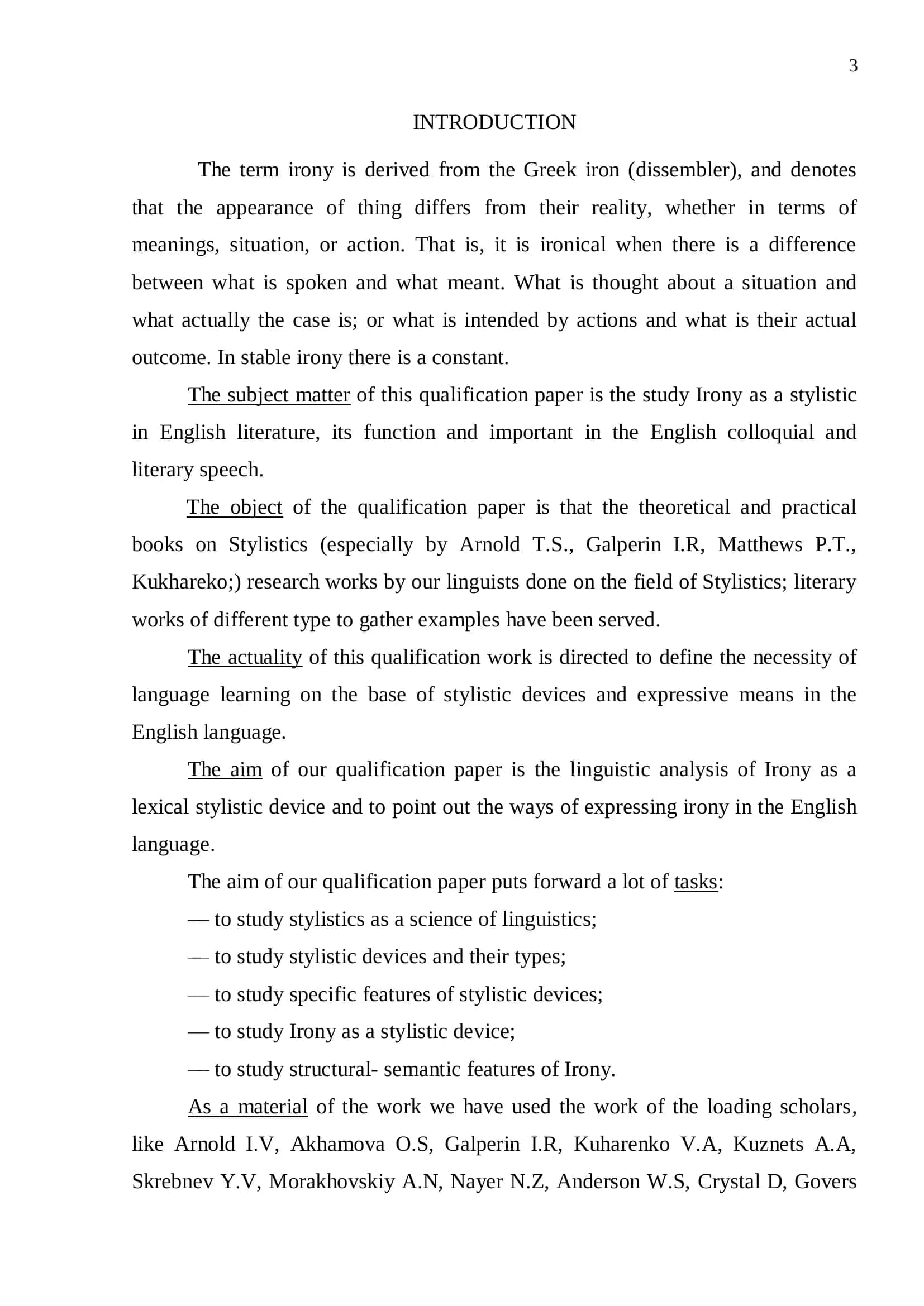 QUALIFICATION PAPER on IRONY AS A STYLISTIC DEVICE IN ENGLISH LITERATURE 3