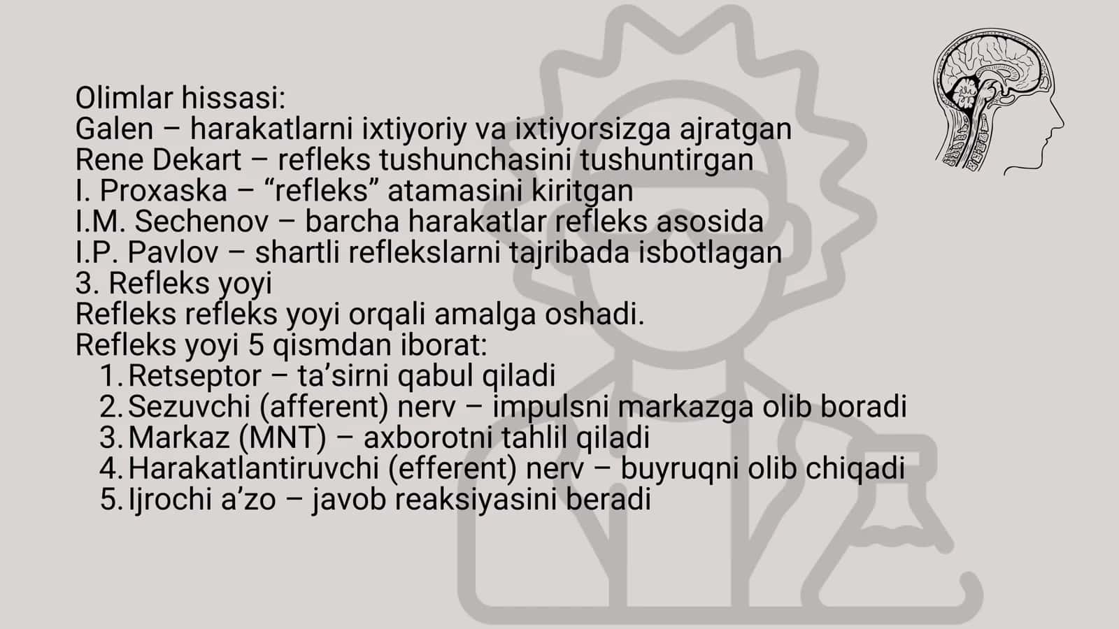 Asab markazlari. Asab markazlarining xossalari. Markaziy nerv tizimining reflektor tamoyili. 3