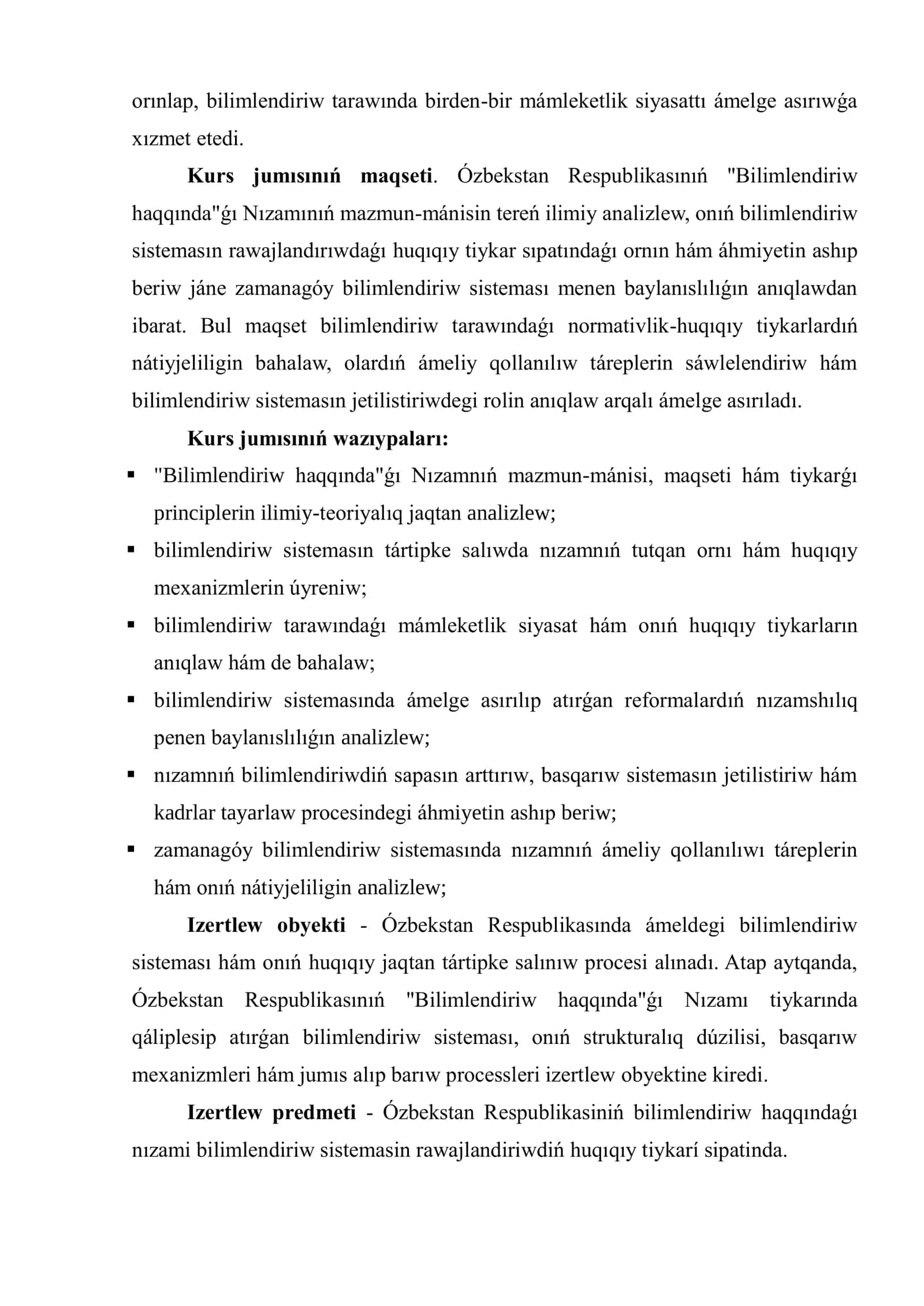 "BILIMLENDIRIW HAQQINDA"ǴI NIZAMNIŃ ÁMELIY ÁHMIYETI HÁM BILIMLENDIRIW SISTEMASINA TÁSIRI 3