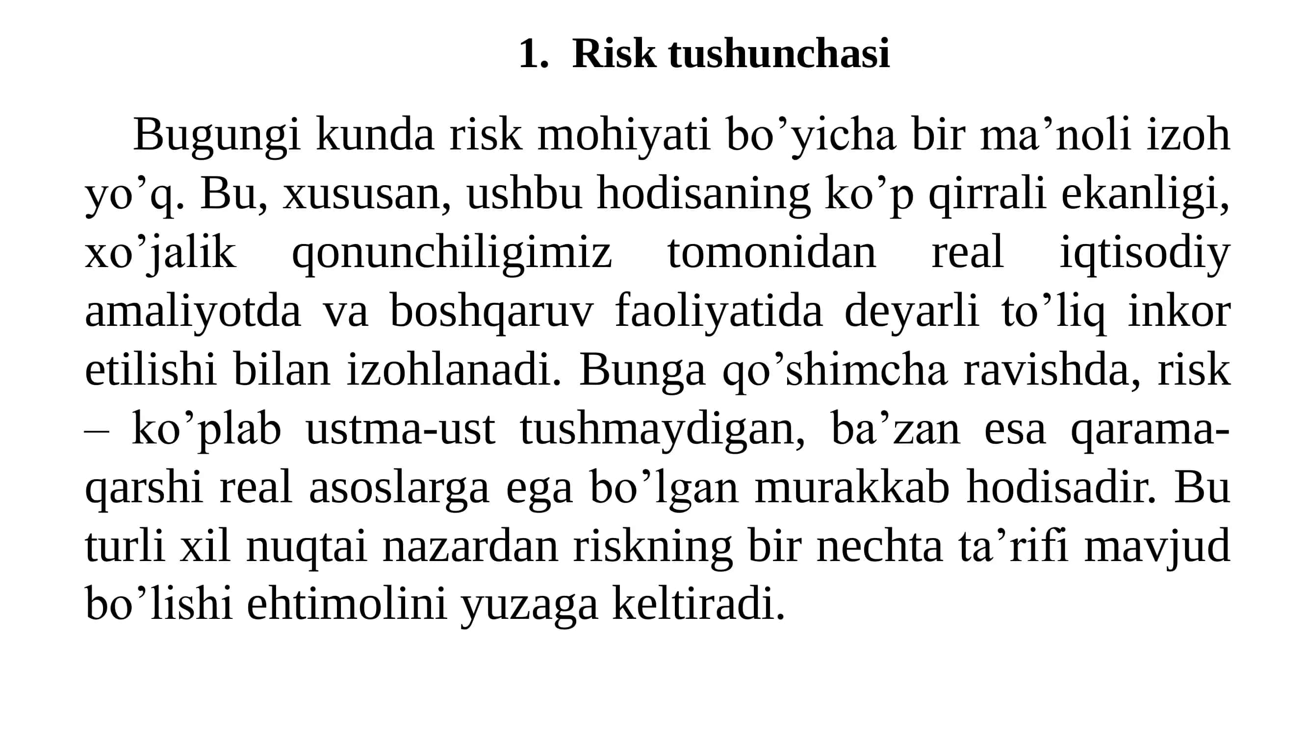 Moliyaviy risklarning mazmun-mohiyati, tasniflanishi va iqtisodiy jarayonlarga ta’siri 3