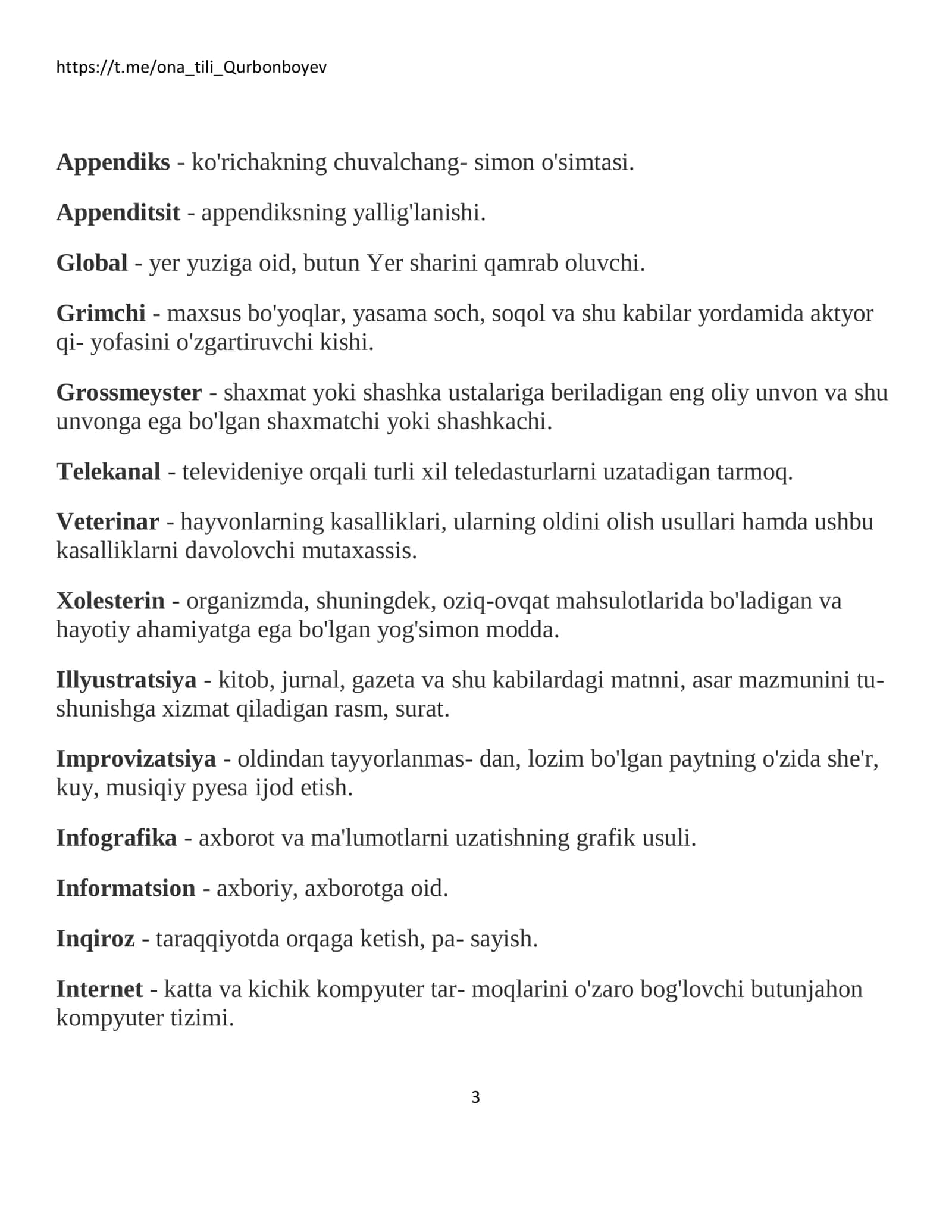 ATTESTATSIYA VA MILLIY SERTIFIKAT UCHUN KERAKLI LUG’AT 3