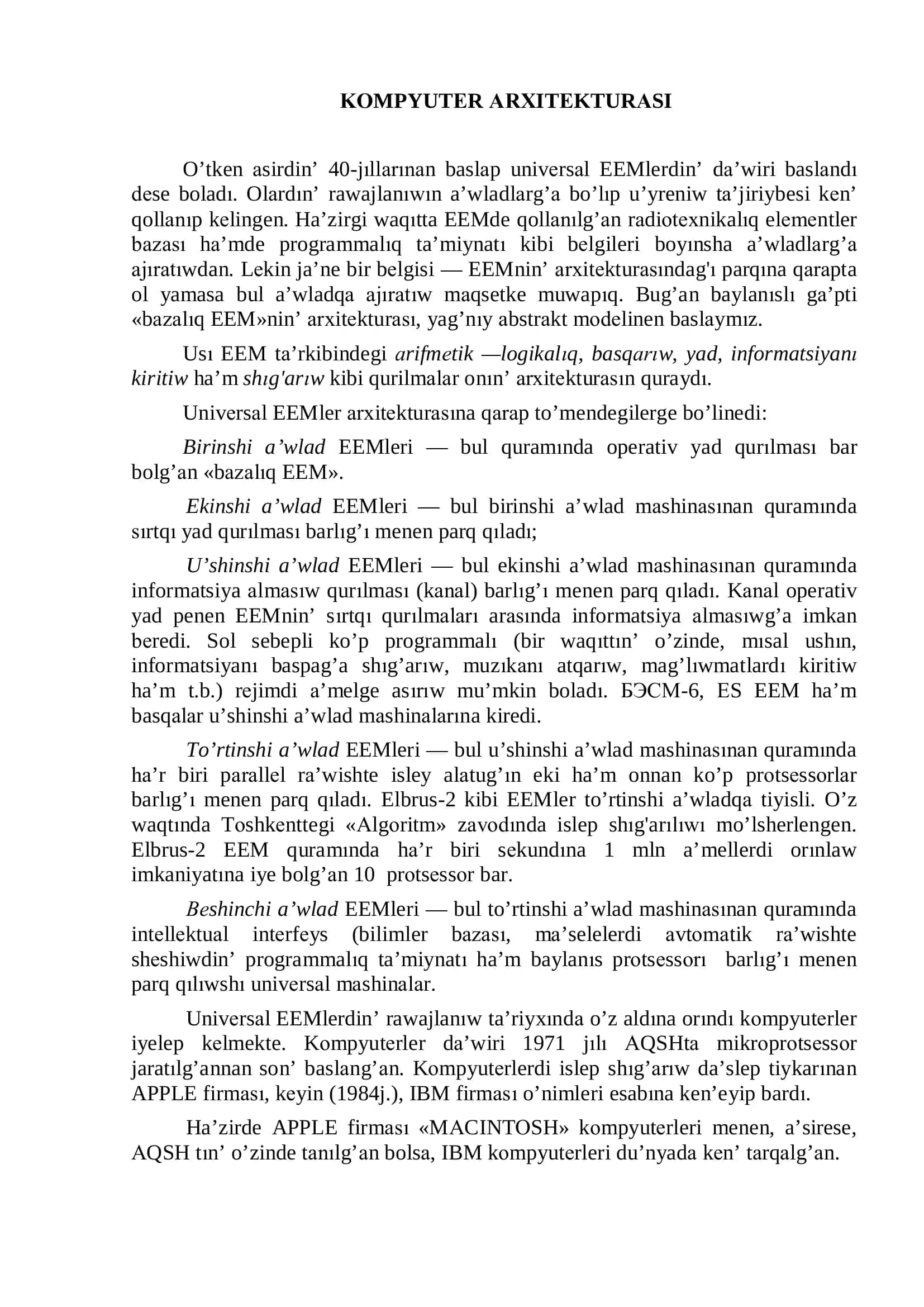 KОMPYUTЕR АRХITЕKTURАSI 3