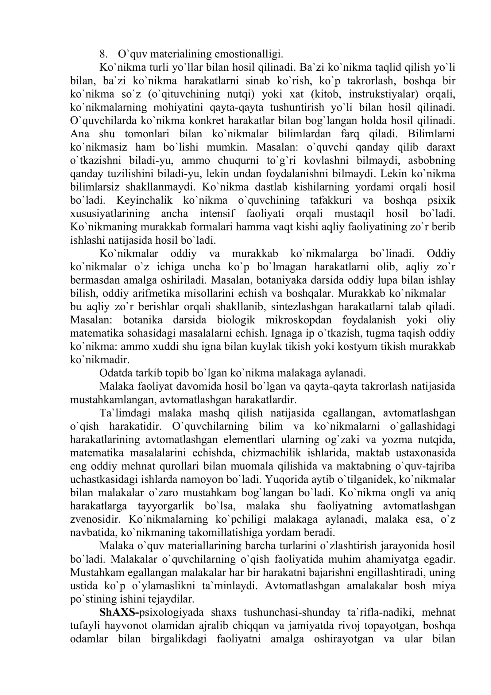 O`QUV FAOLIYATINI BOSHQARISH. SHAXS SHAKLLANISHINING UMUMIY PSIXOLOGIK QONUNIYATLARI 3