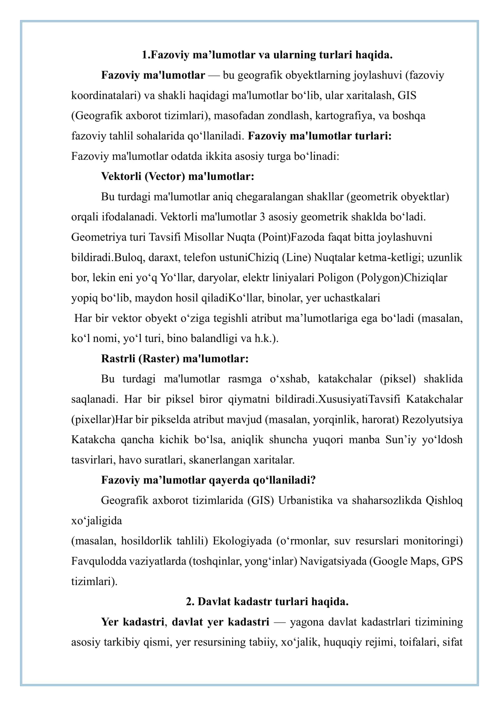 Fazoviy ma’lumotlar va ularning turlari haqida ma’lumot. 3