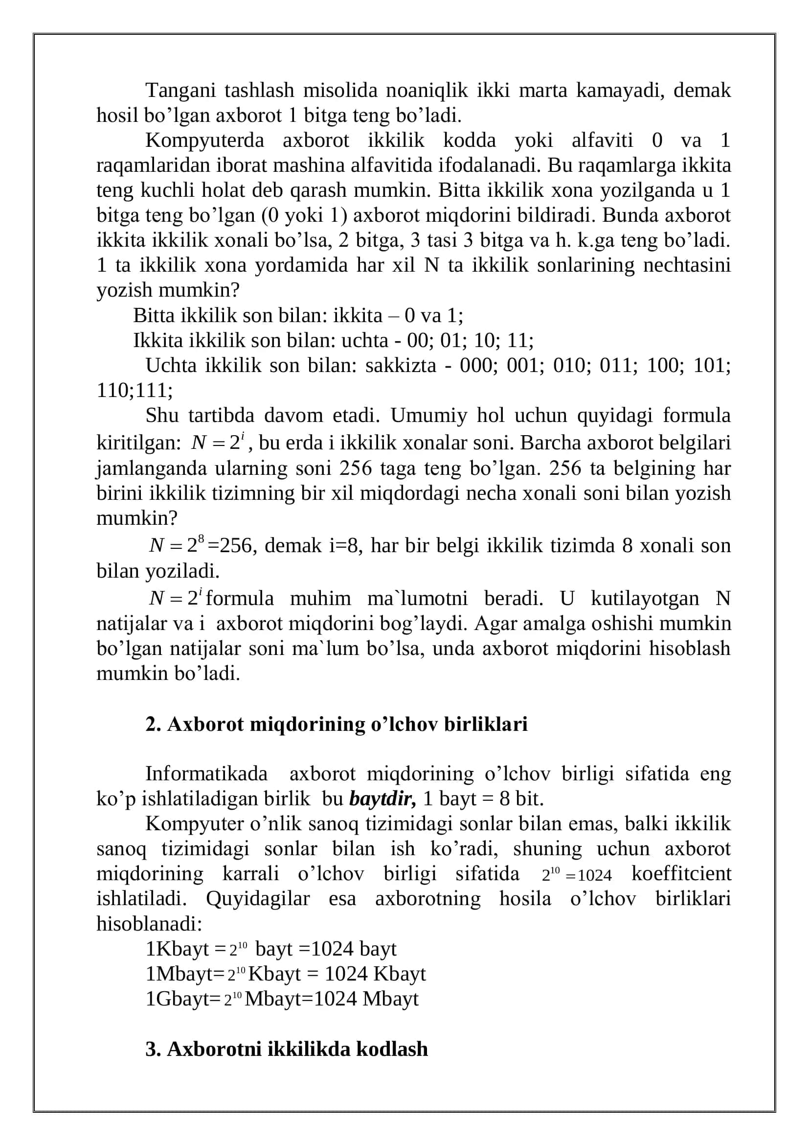 Kompyuterda axborotni qayta ishlashning arifmetik asoslari. Sanoq sistemalari 3