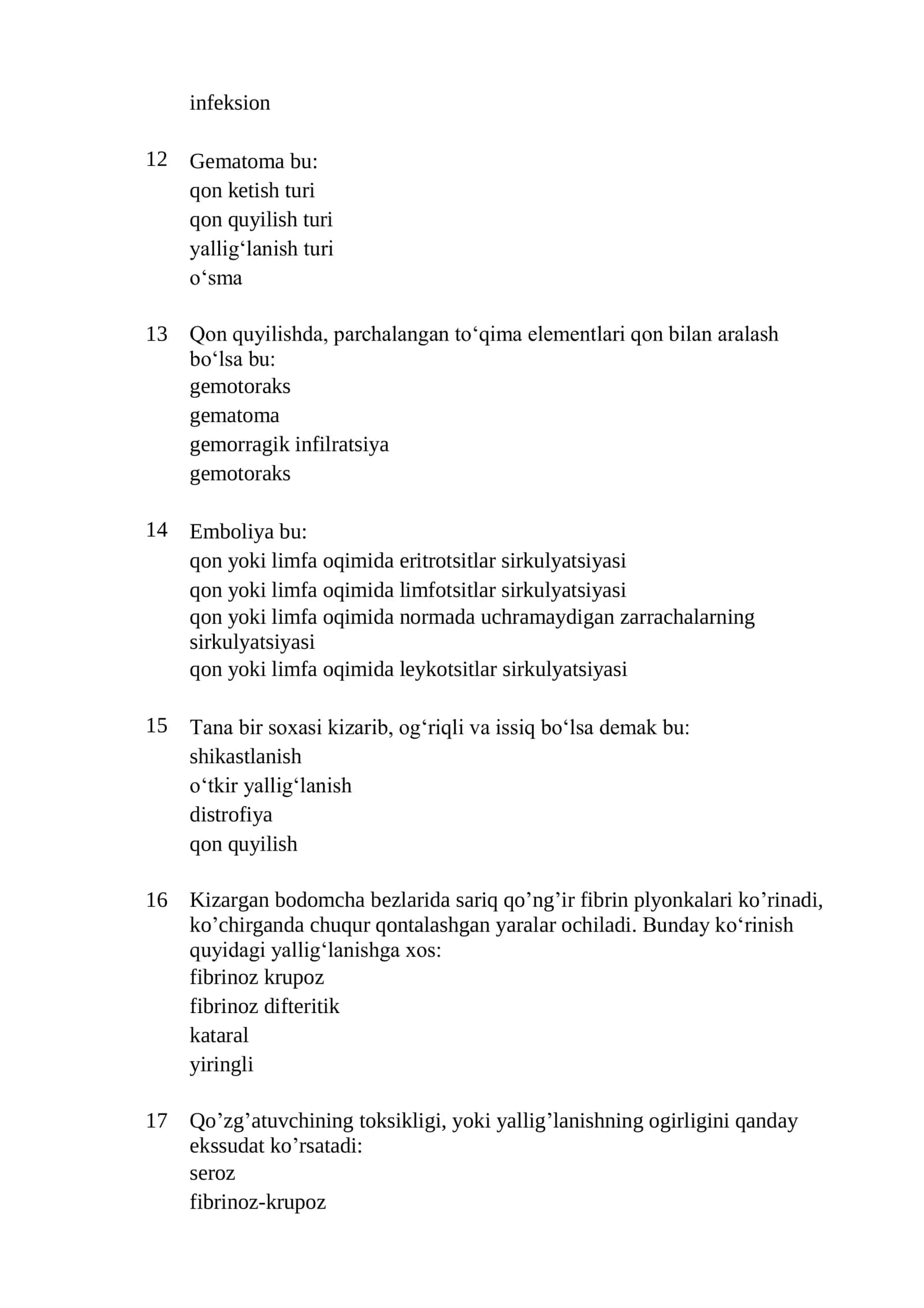 Patologik anatomiya mutaxassisligi boʻyicha shakllantirilgan test savollari roʻyxati 2026 3