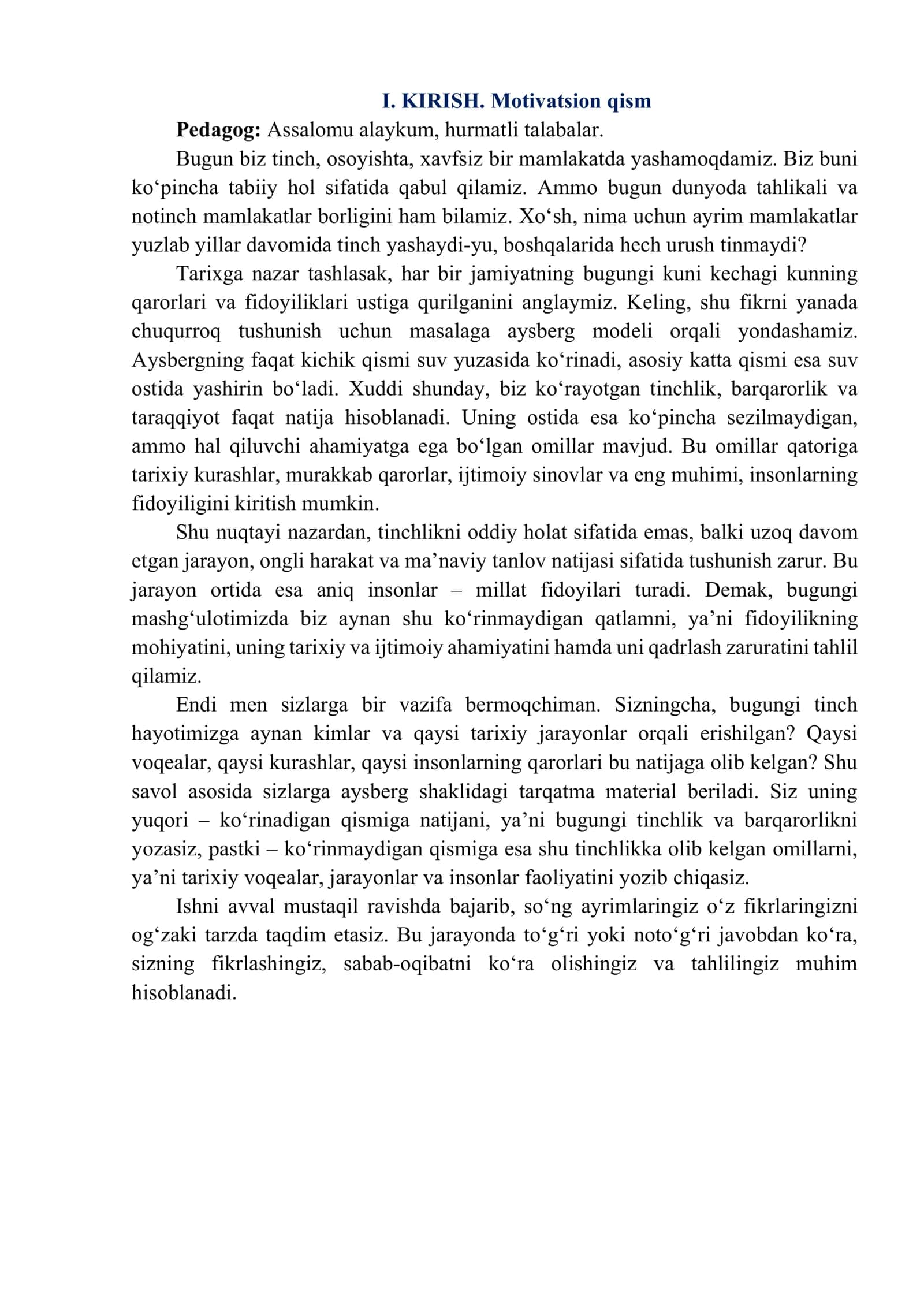 33-mavzu: “Millat fidoyilari. Xotira va qadrlash” 3