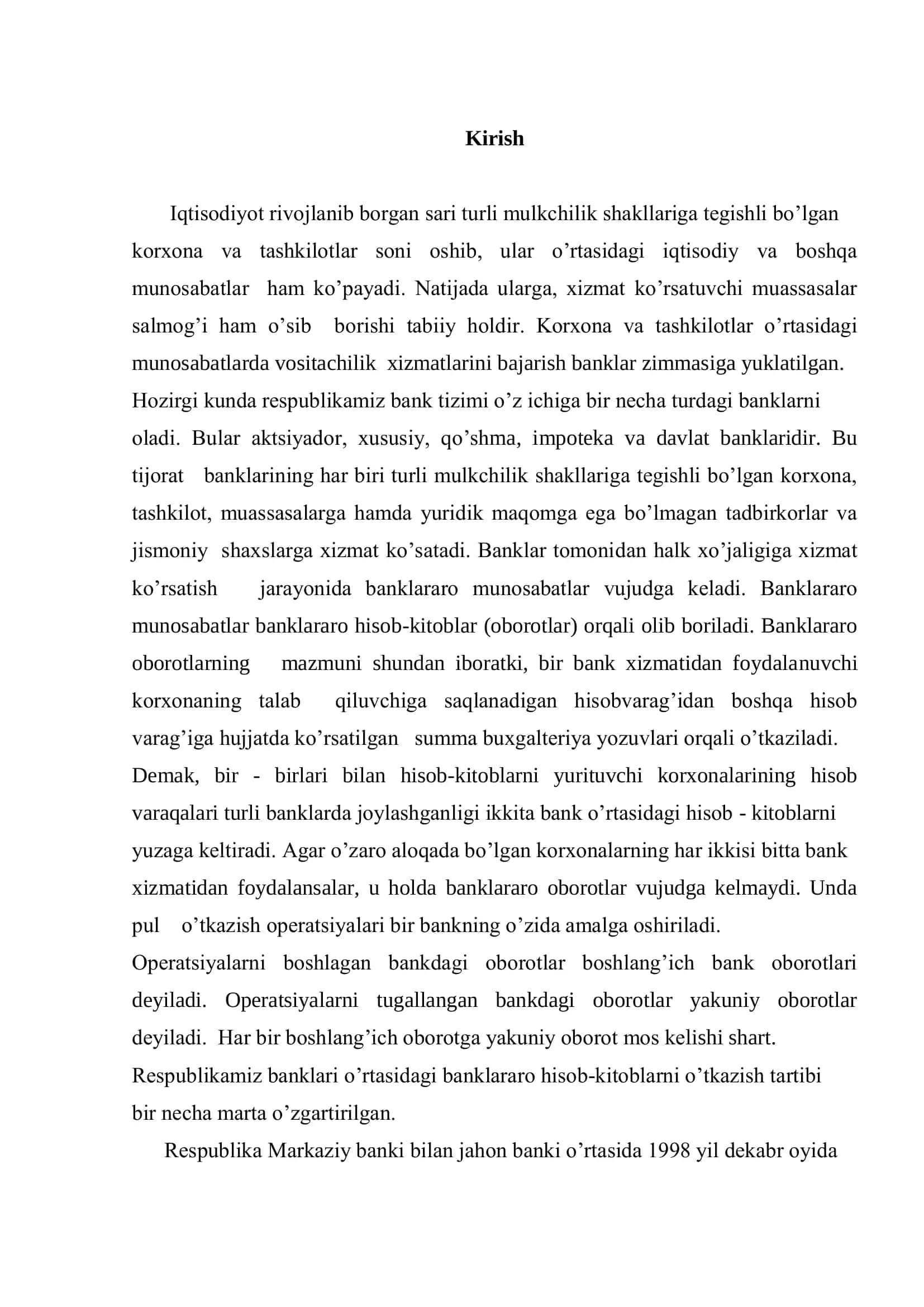 Banklararo hisob-kitoblarda yagona vakillik hisobvarag`ini qo`llanilishi va ahamiyati 3