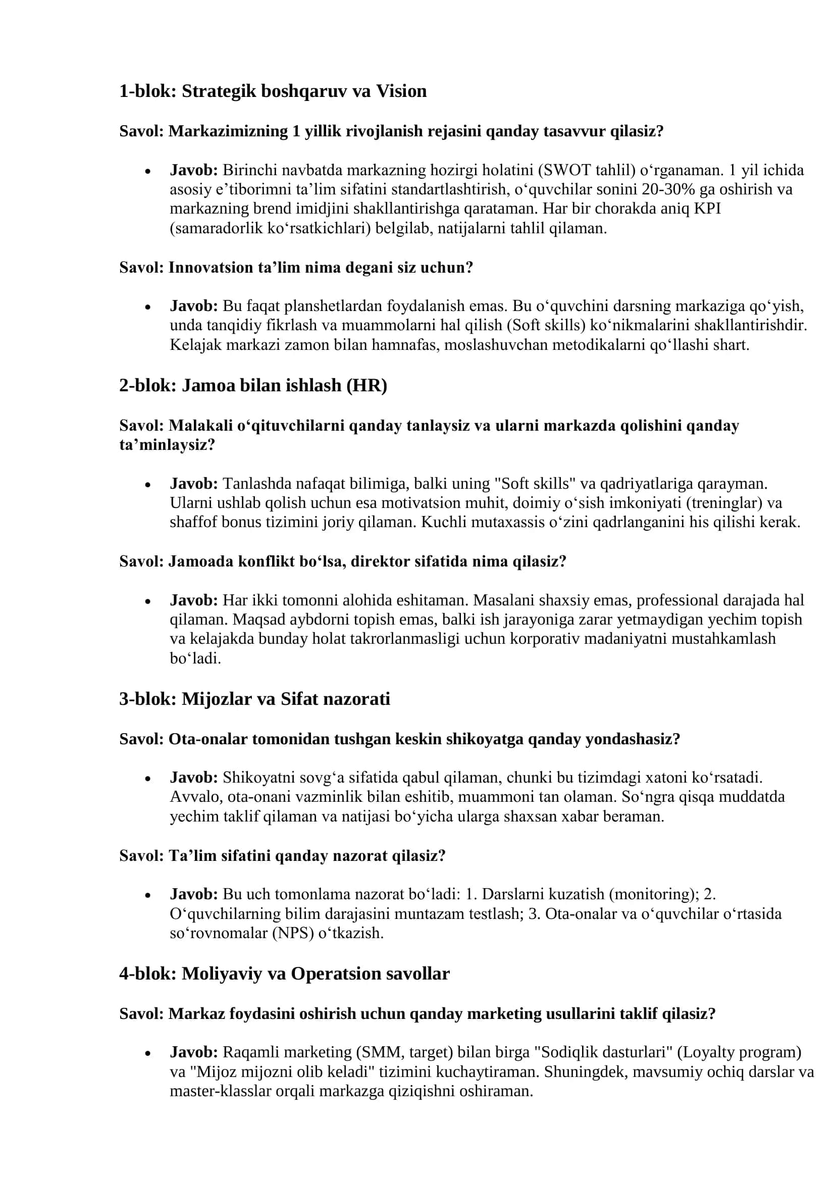 "Kelajak Markazi" Direktori Ensiklopediyasi: 250+ Savol va Professional Javoblar 3