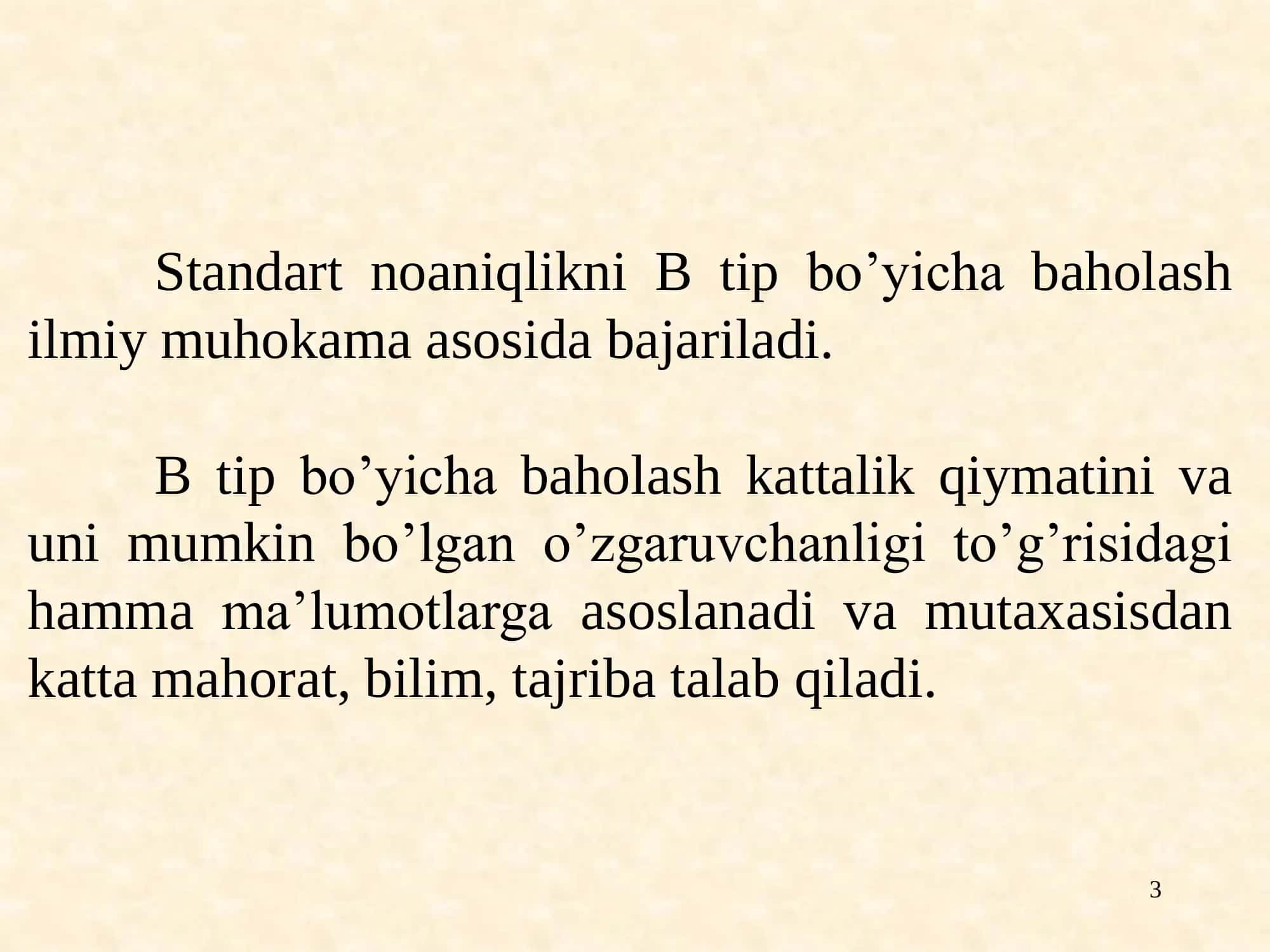 Standart noaniqlikni baholash B tip boʼyicha 3