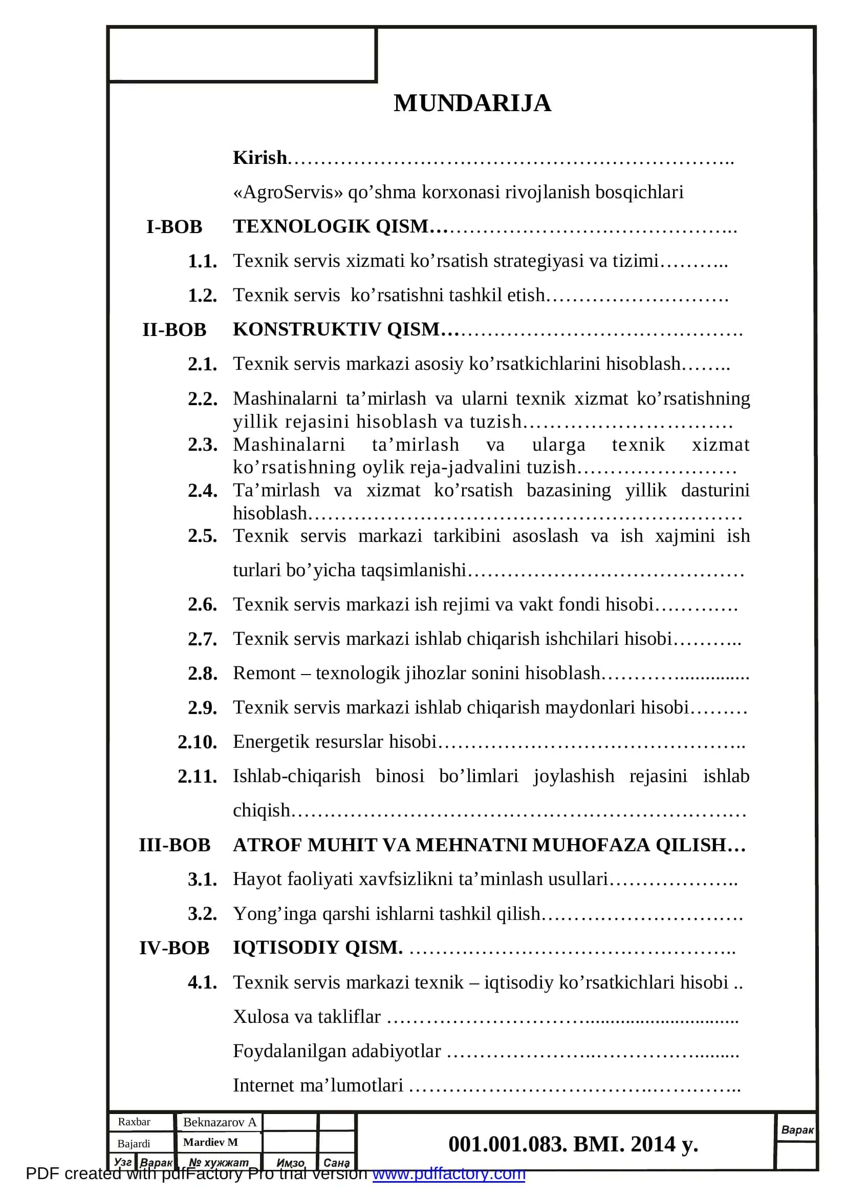 Agroservis korxonalarida qurilish va qishloq xo’jalik texnikalariga texnik servis xizmatini tashkil etish 3
