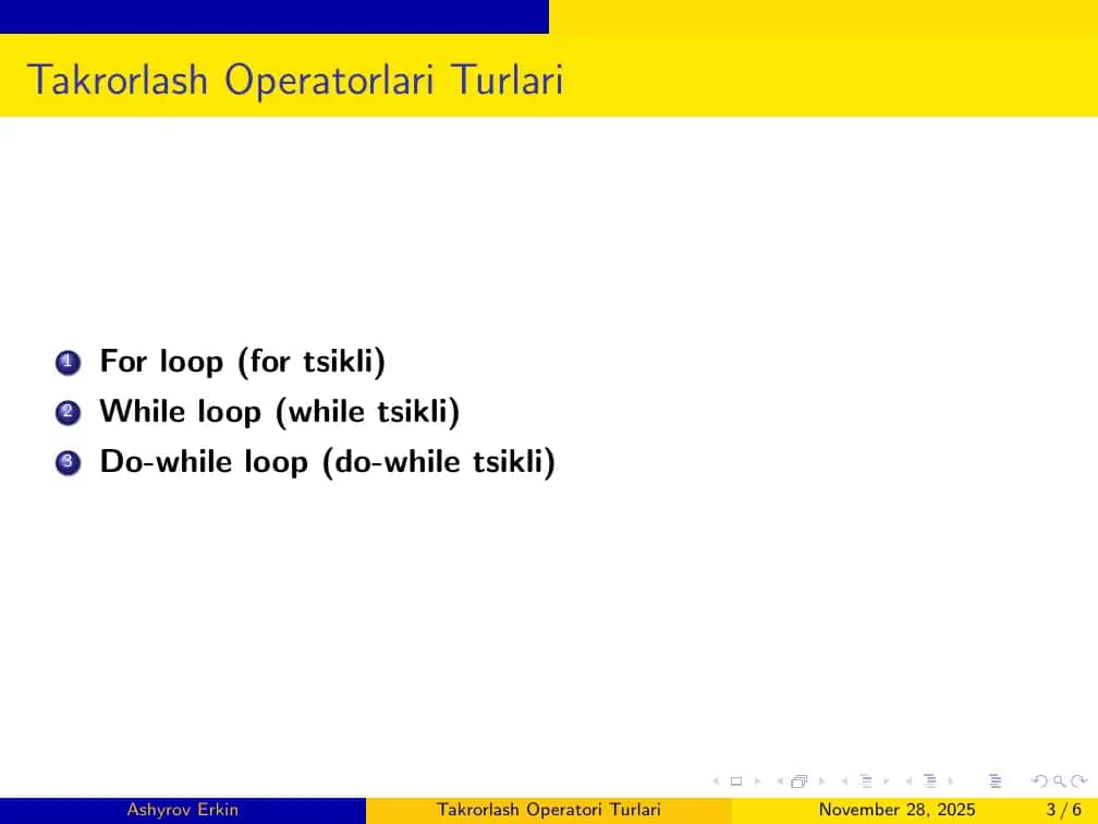 Takrorlash Operatori Turlari 3