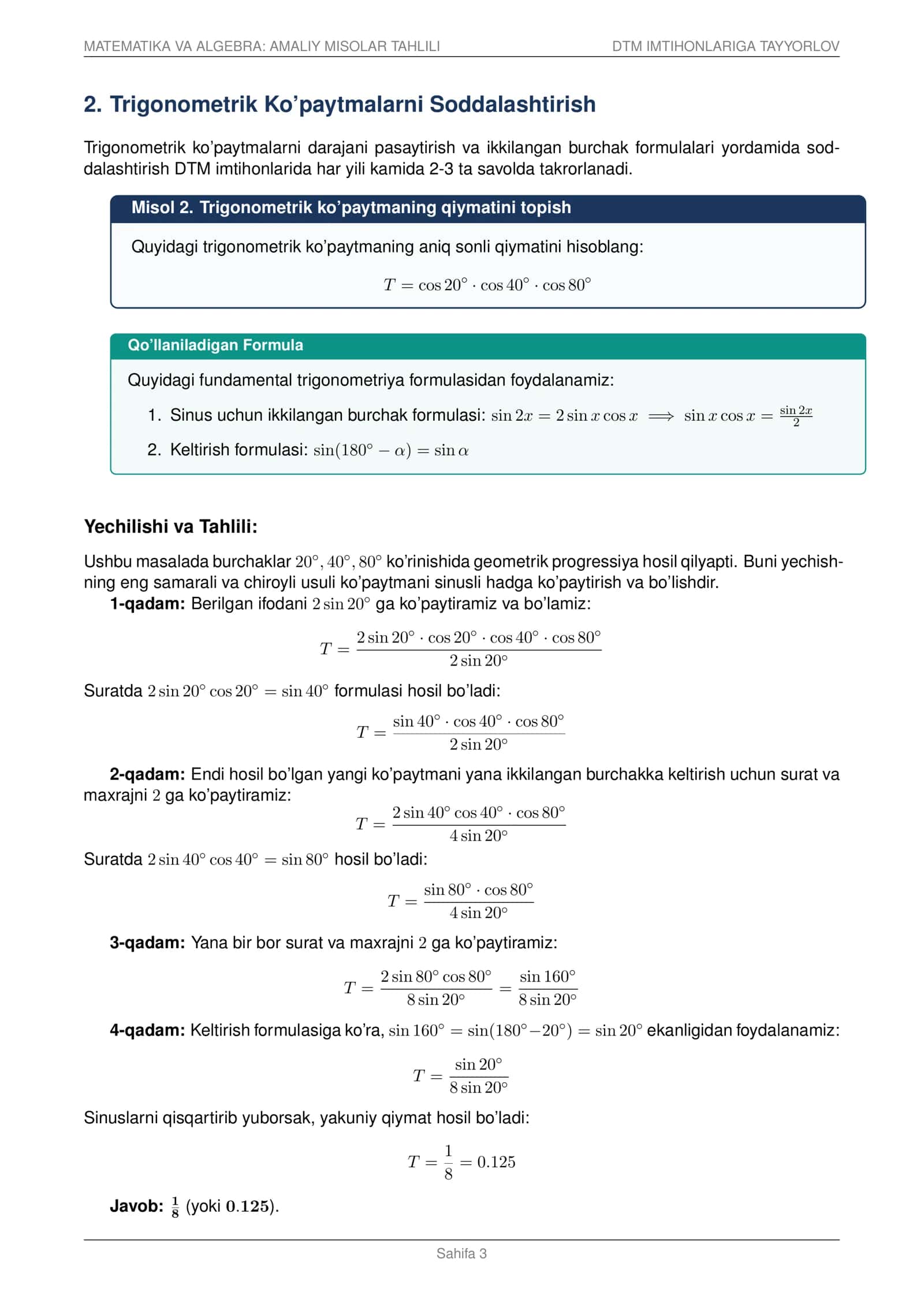 DTM MATEMATIKA VA ALGEBRA — MURAKKAB FORMULALAR VA AMALIY TATBIQI | STEP-BY-STEP YECHIMLAR PDF 3