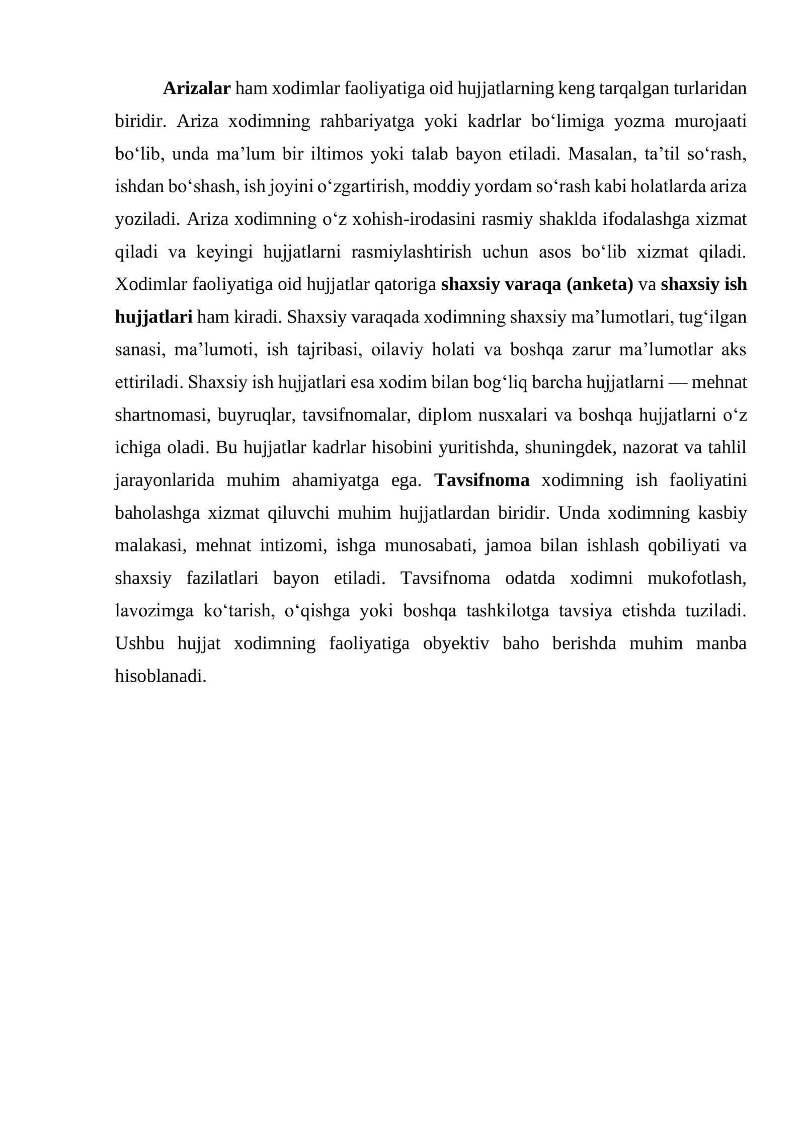 Xodimlar faoliyatiga oid hujjatlarning turlari va ularning ahamiyati 3