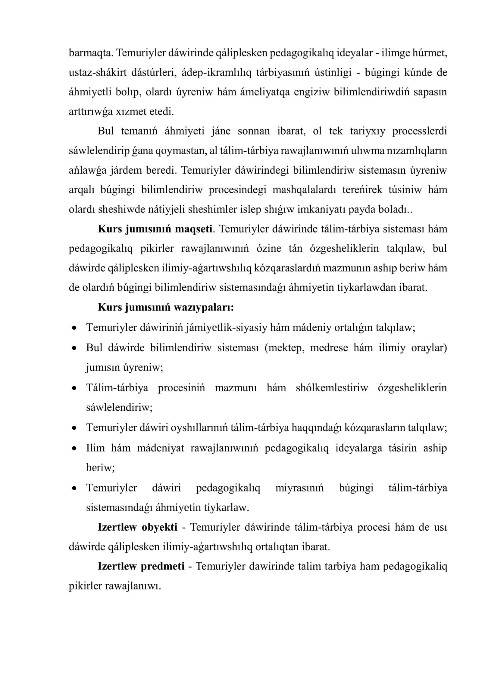 Temuriyler dáwirinde tálim-tárbiya sistemasınıń qáliplesiwi hám rawajlanıw ózgeshelikleri 3