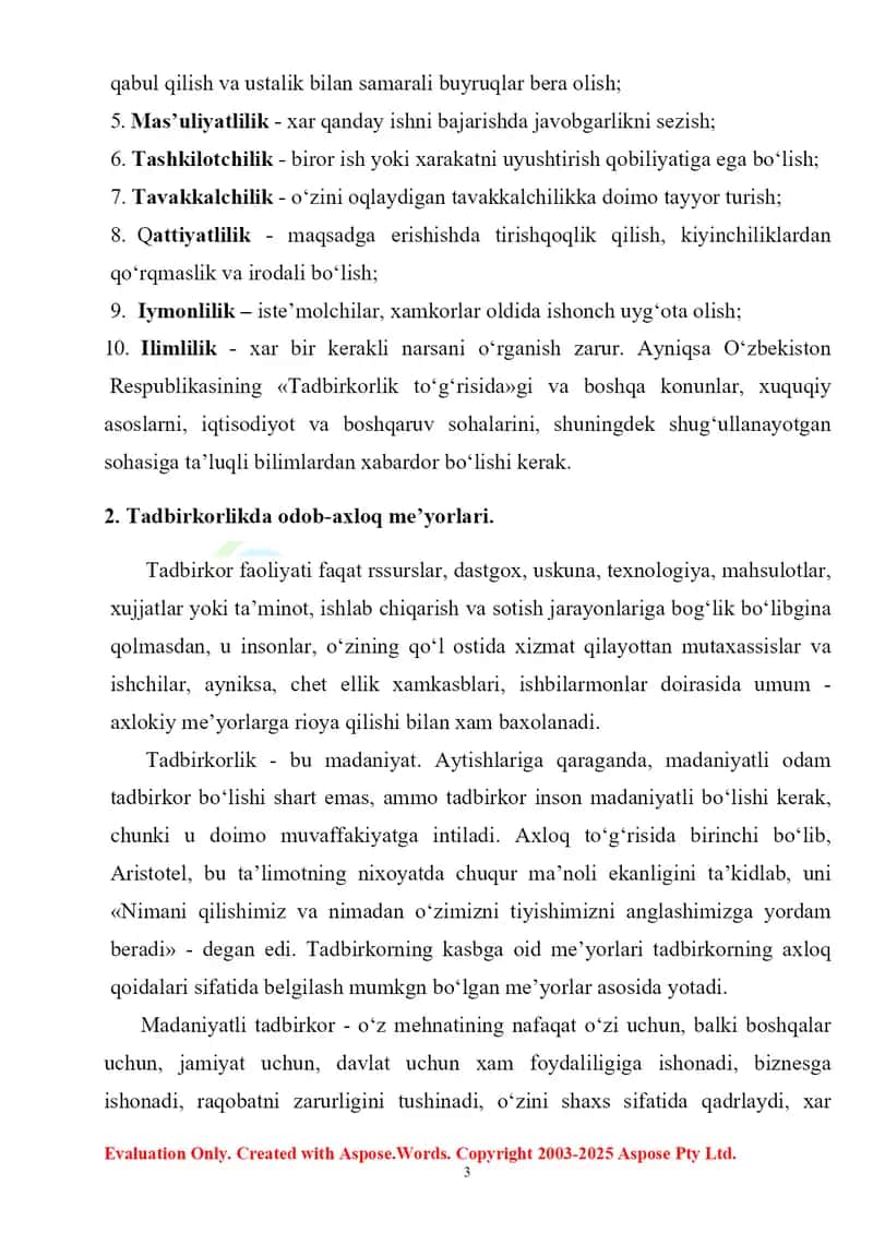 Tadbirkor ma`naviyatining bozor iqtisodiyotida tutgan o`rni 3