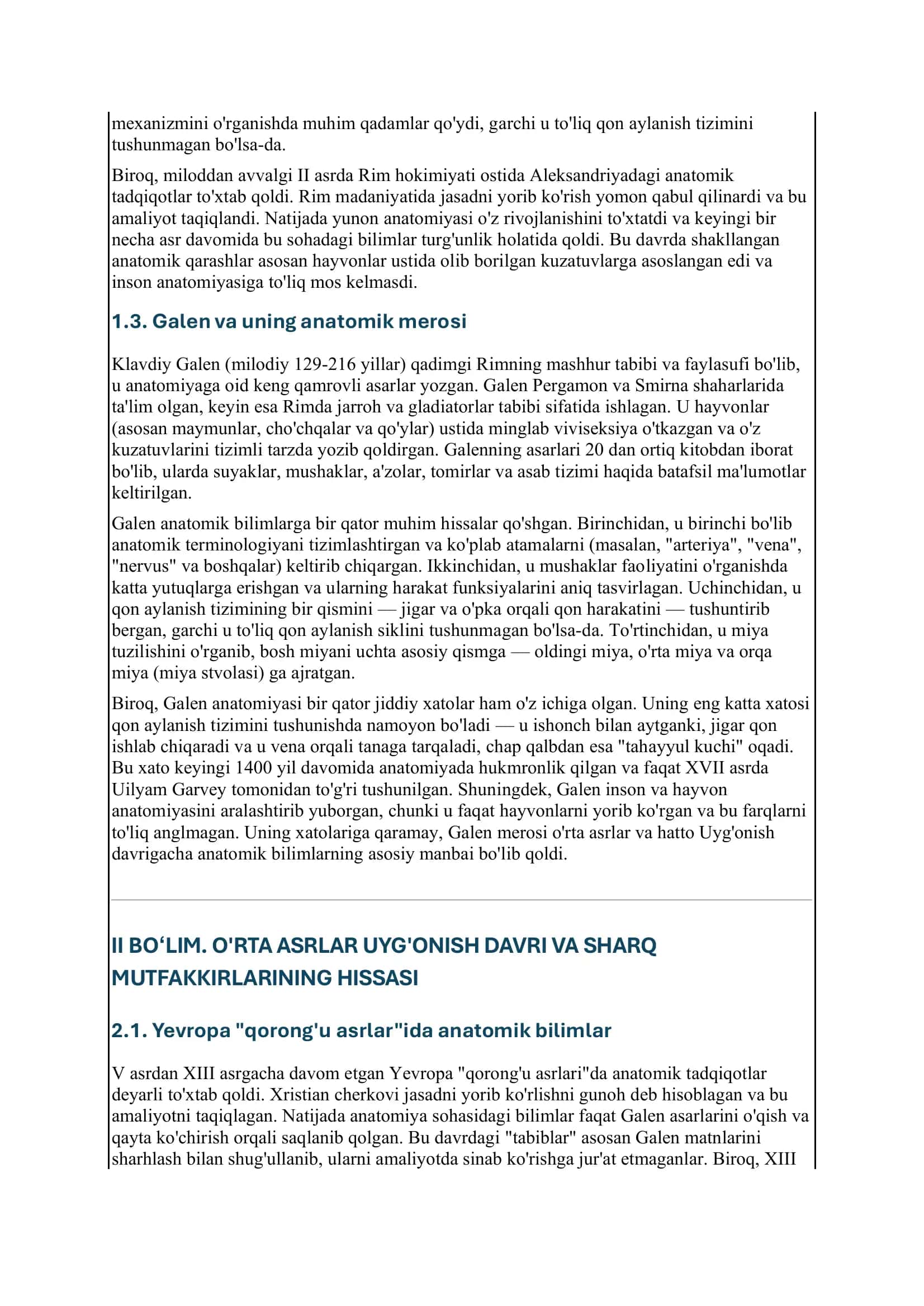 Anatomiya fanining rivojlanish tarixi va hozirgi kundagi oʻrni 3