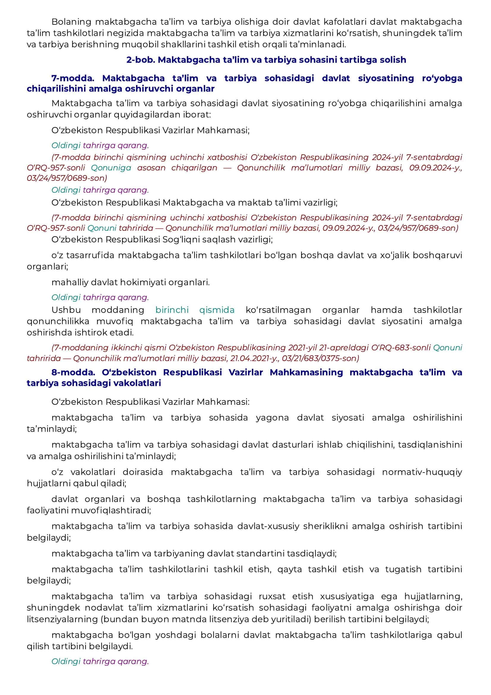 O‘ZBEKISTON RESPUBLIKASINING QONUNI MAKTABGACHA TA’LIM VA TARBIYA TO‘G‘RISIDA 3