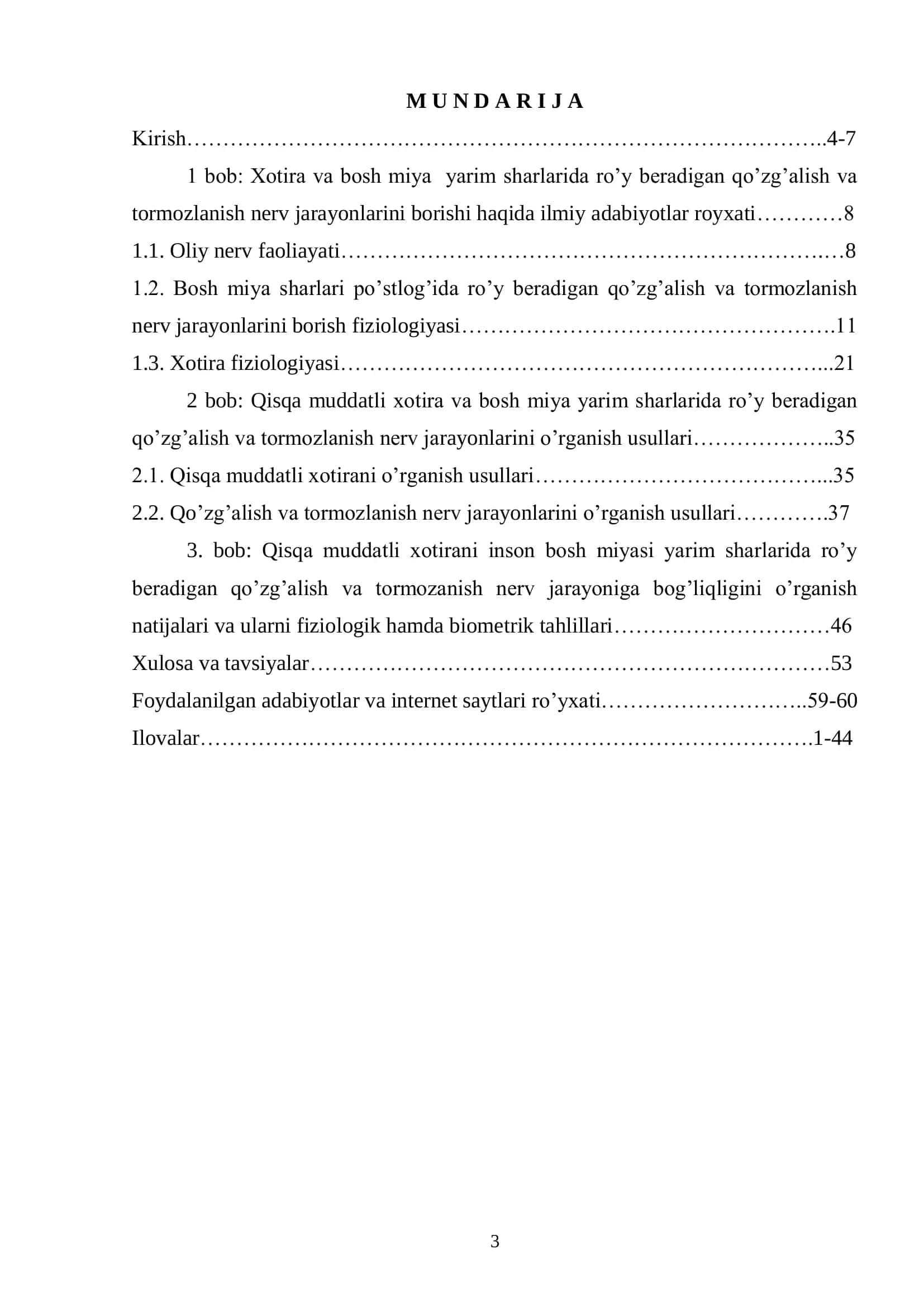 Qisqa muddatli xotira va qo’zg’alish hamda nerv jarayonlarini tormozlanishi 3