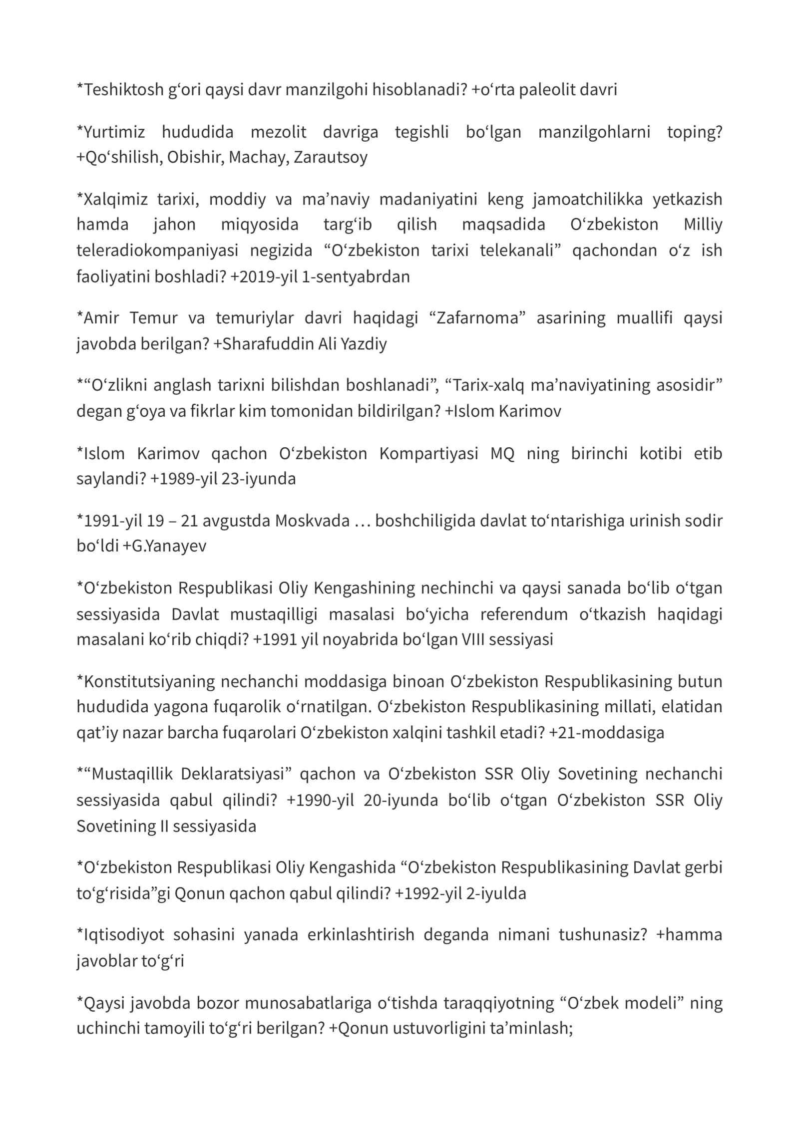 Oʻzbekistonning eng yangi tarixi fanidan yakuniy nazorat javoblari 3