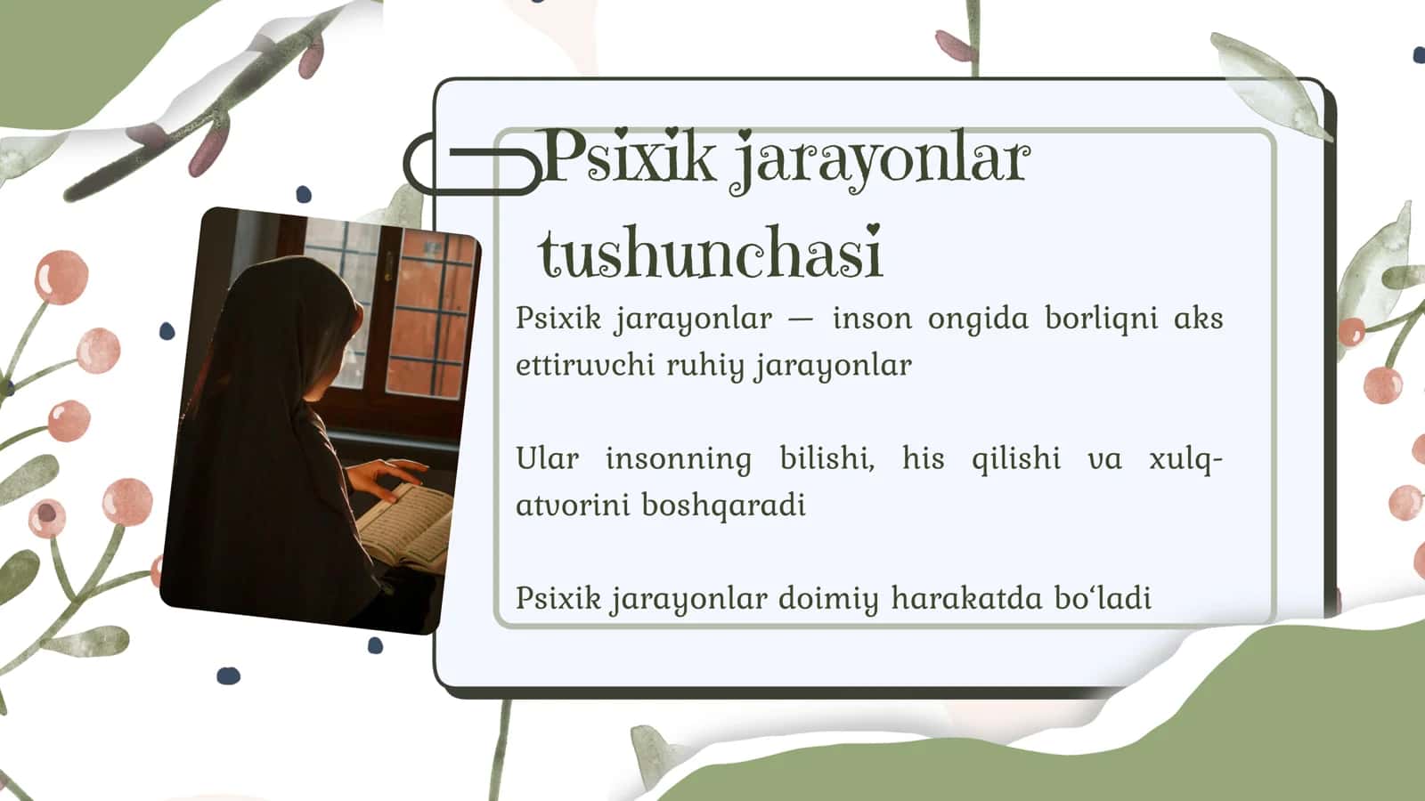 Psixik jarayonlar va miyaning o‘zaro aloqadorligi. Harakat inson faoliyatining birligi sifatida 3