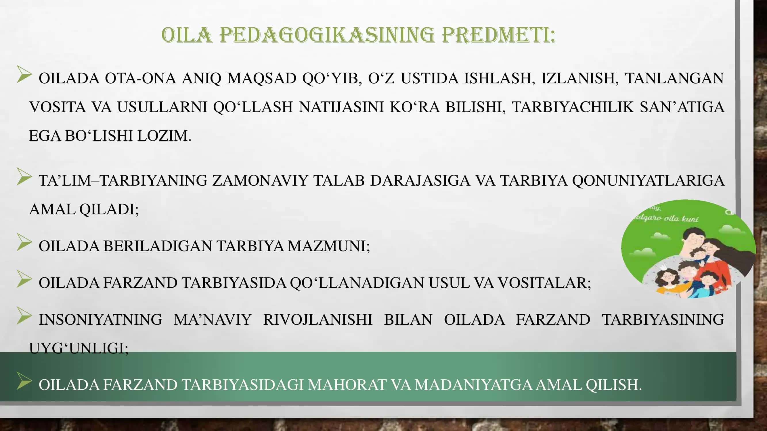OILA PEDAGOGIKASI FANINING PREDMETI 3