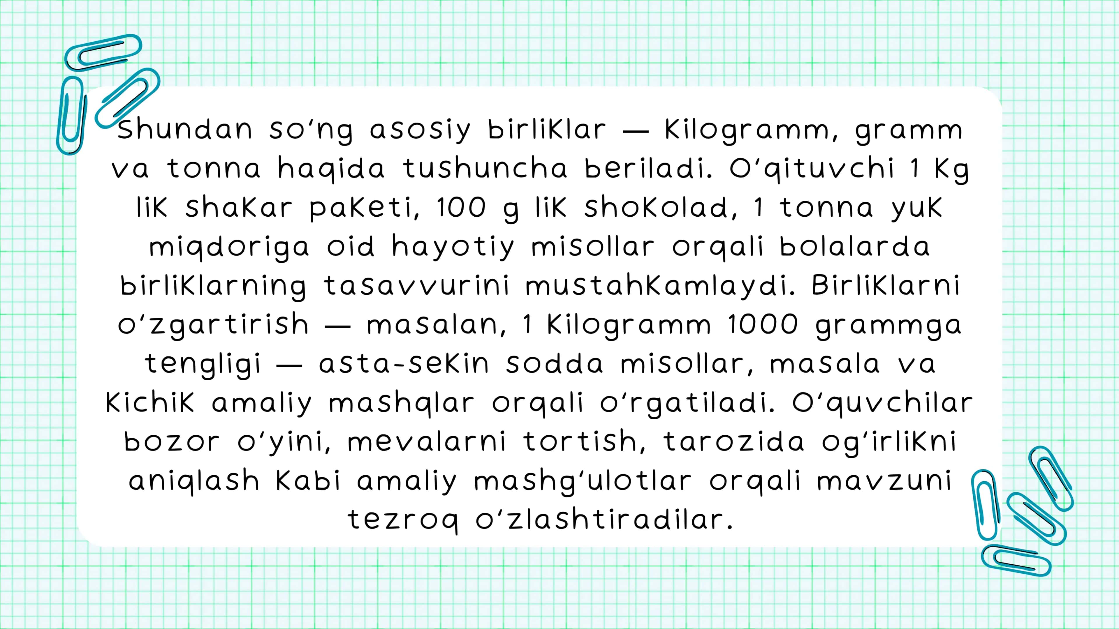 Boshlang‘ich sinflarda massa va sig‘im o‘lchov birliklarini o‘rgatish metodikasi 3