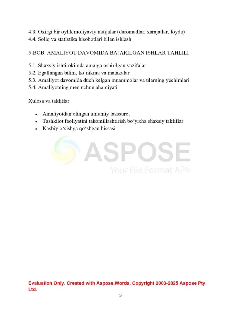 AMALIYOT HISOBOTI. Tashkilot shakli	: Umumiy ovqatlanish (XO‘jalik yurituvchi subyekt) 3