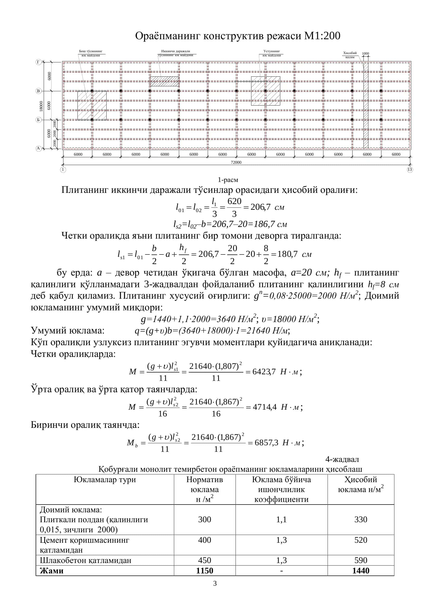 Монолит темир бетон ораёпмани лойиҳалаш 3