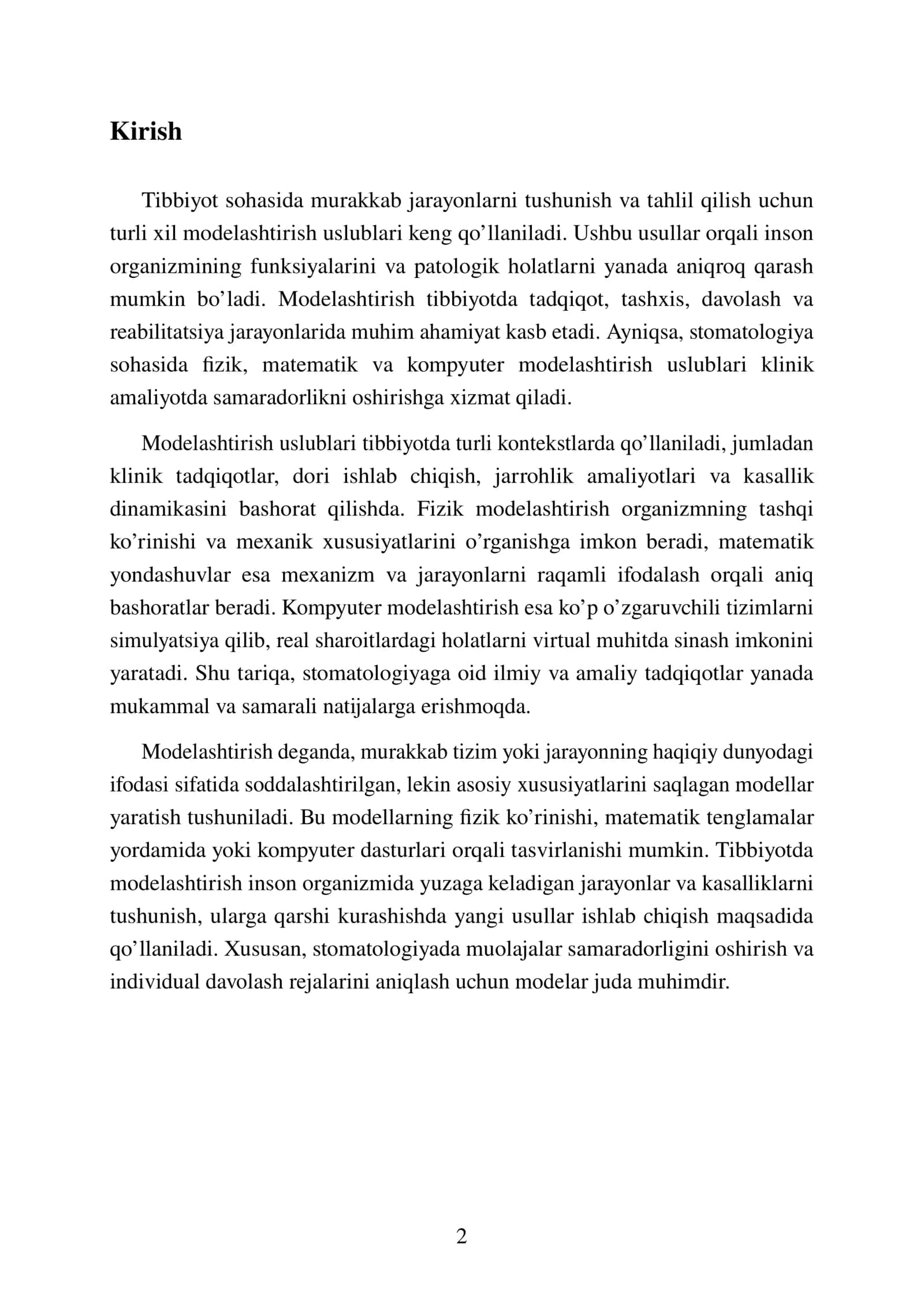 Tibbiyotda modelashtirish uslublarini o’rganish 3