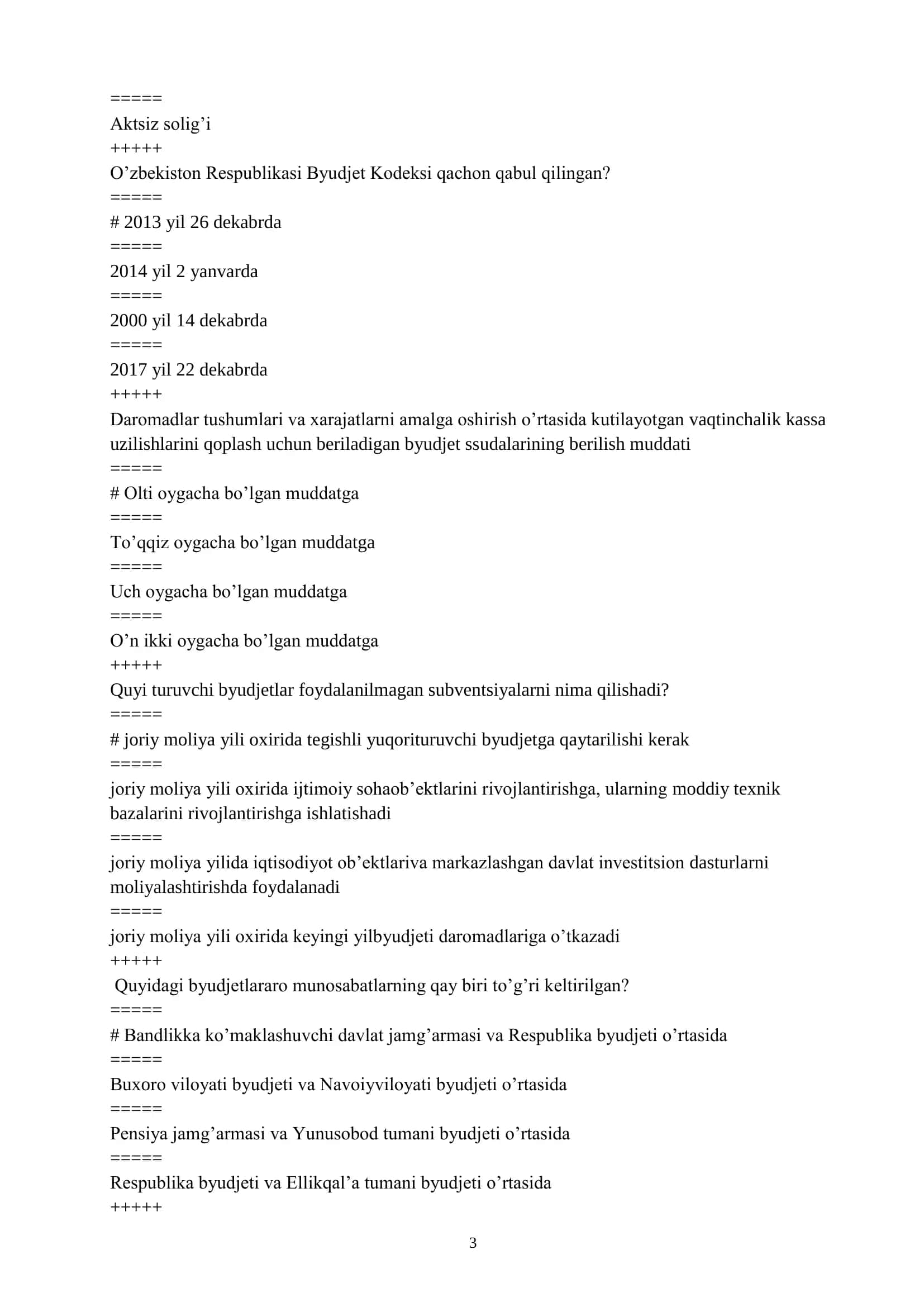 DAVLAT BYUDJETI VA MAQSADLI JAMG’ARMALAR FANIDAN TEST SAVOLLARI (5-SEMESTR UCHUN) 3