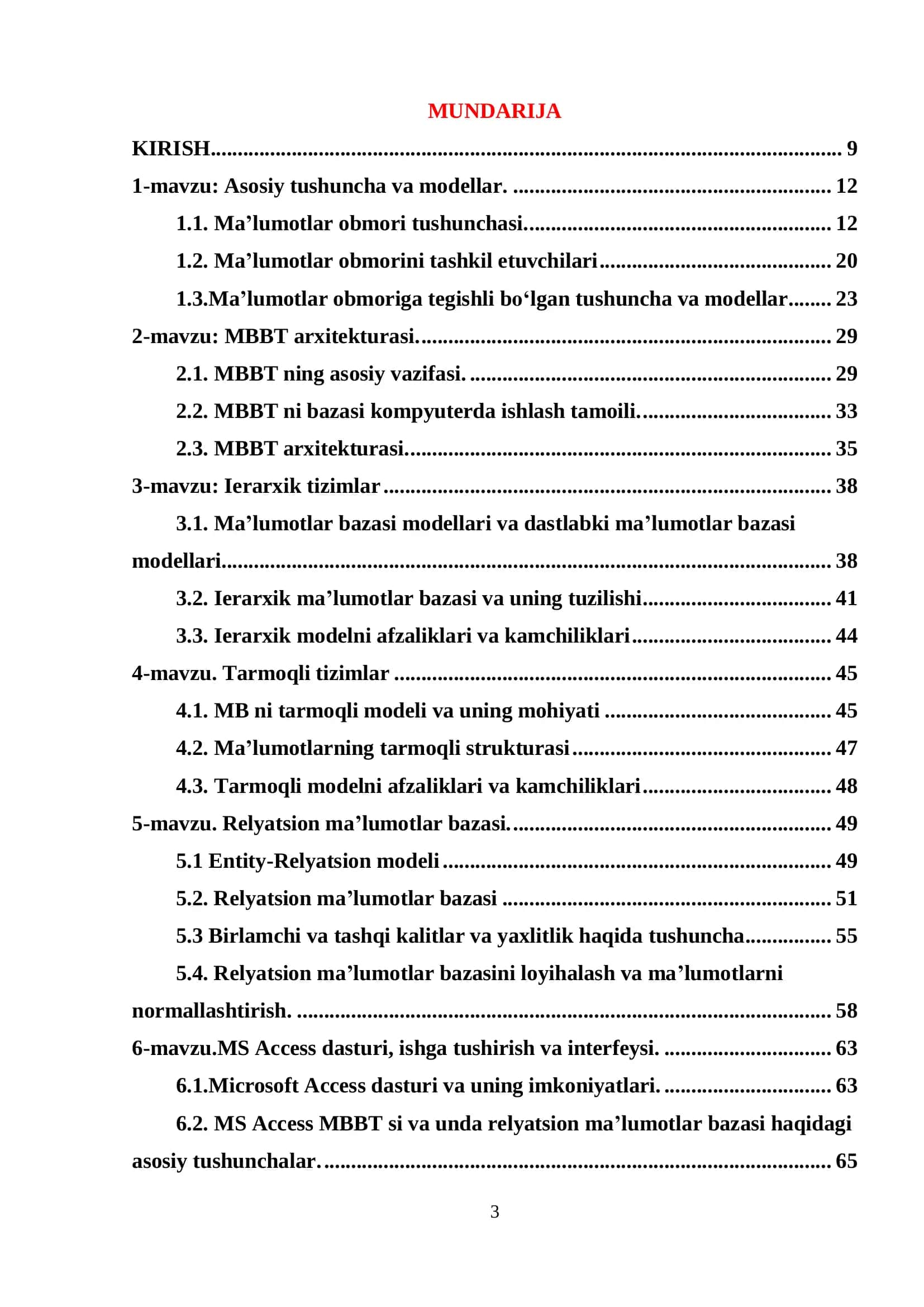 Ma’lumotlar Bazasini Boshqarish Tizimlari 3