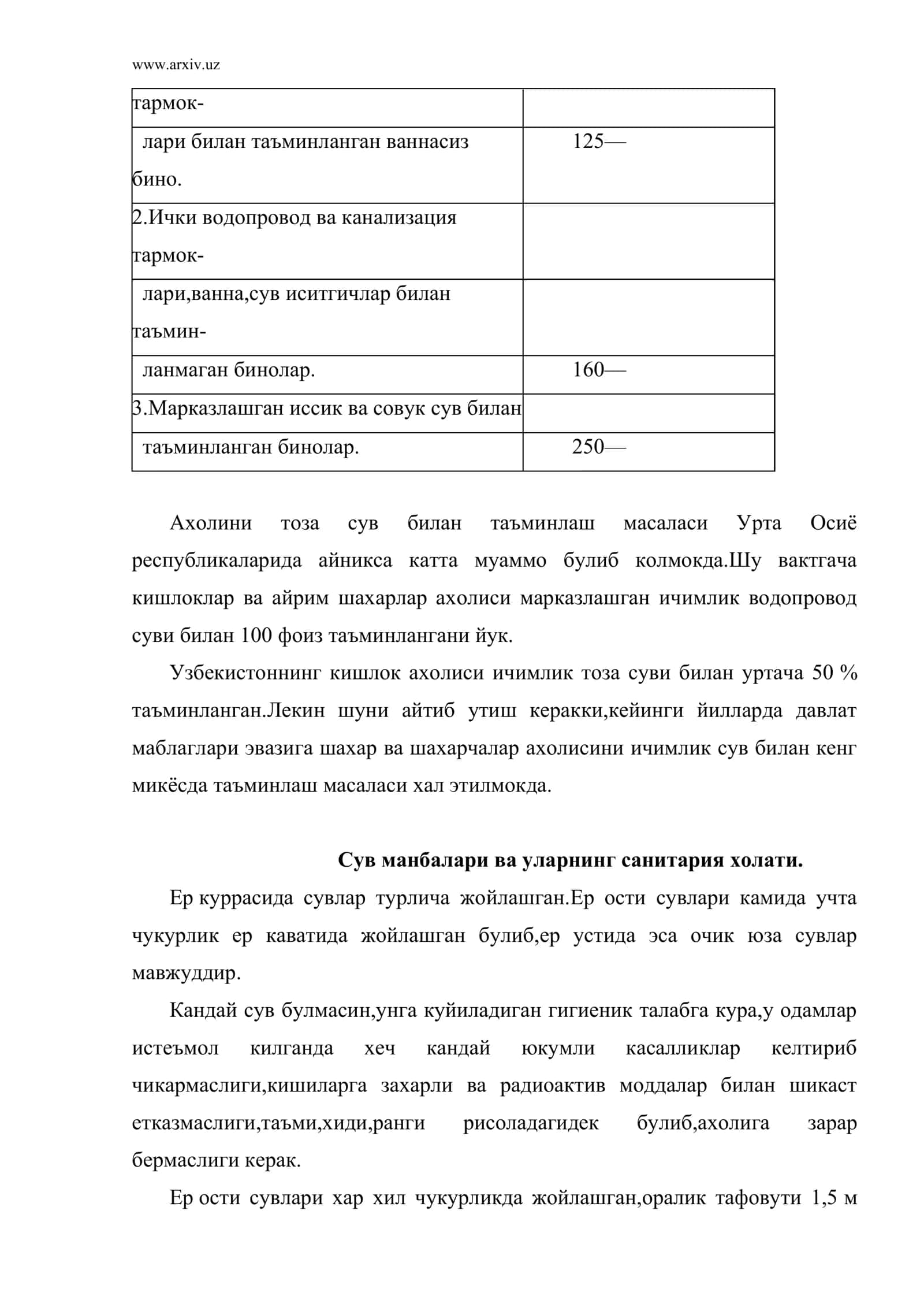 Ахоли турар жойларини тоза ичимлик ва хужалик суви билан таъминлаш 3