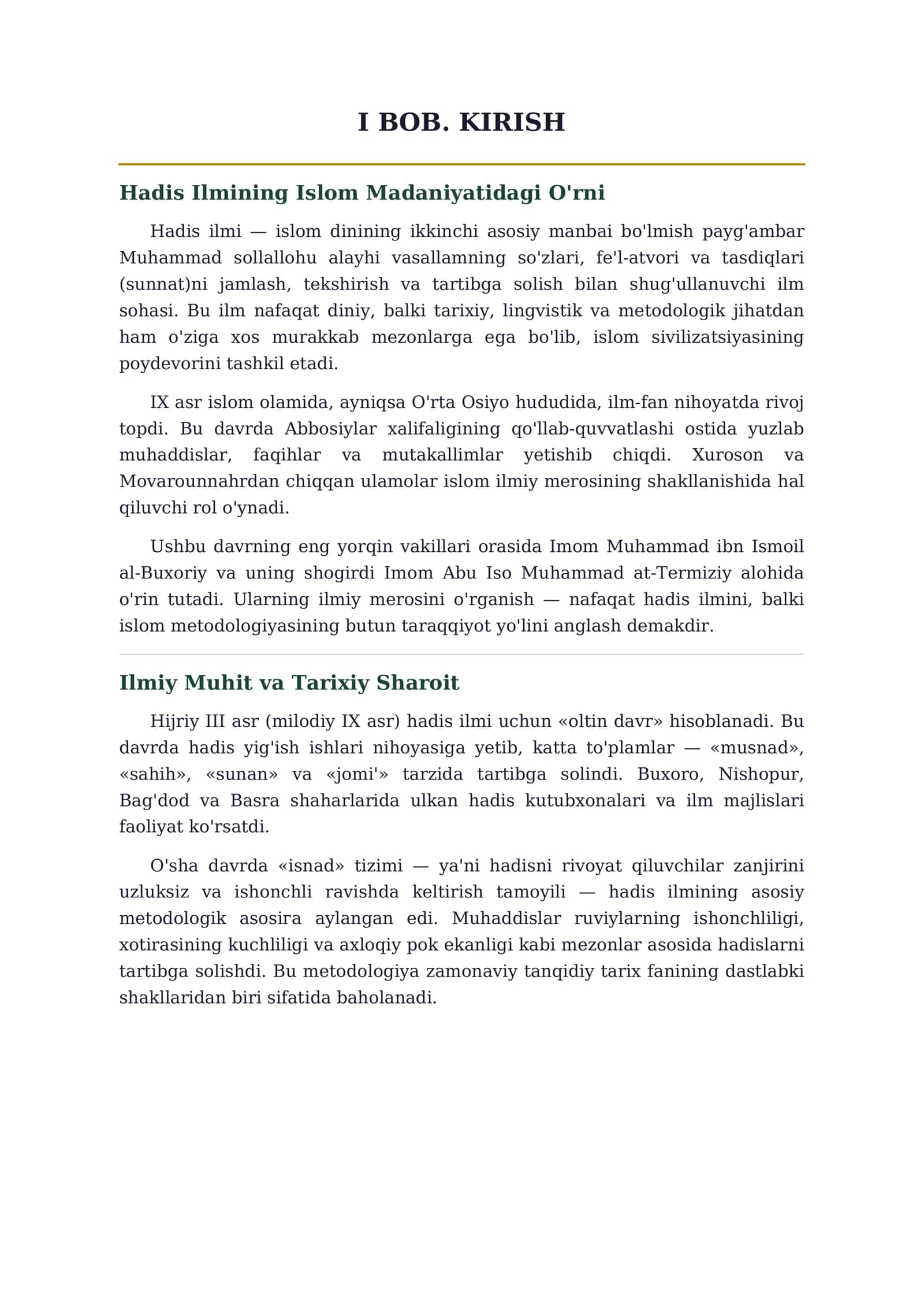 IMOM BUXORIY VA IMOM TERMIZIY HADIS ILMIGA QO'SHGAN HISSALARI TAHLILI 3