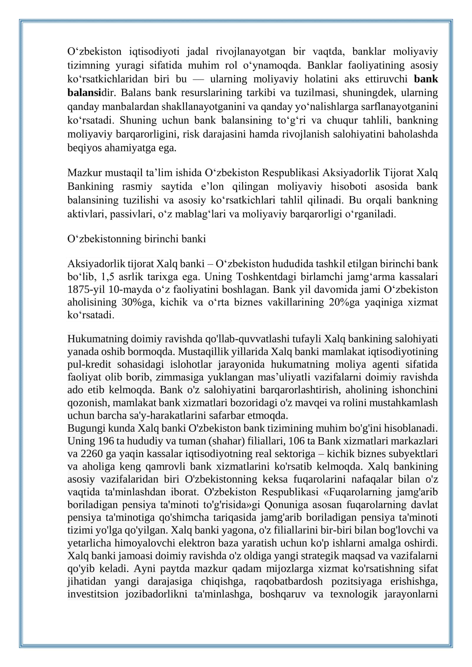 Bank balansini banklarning saytidan olib tahlil qilish 3