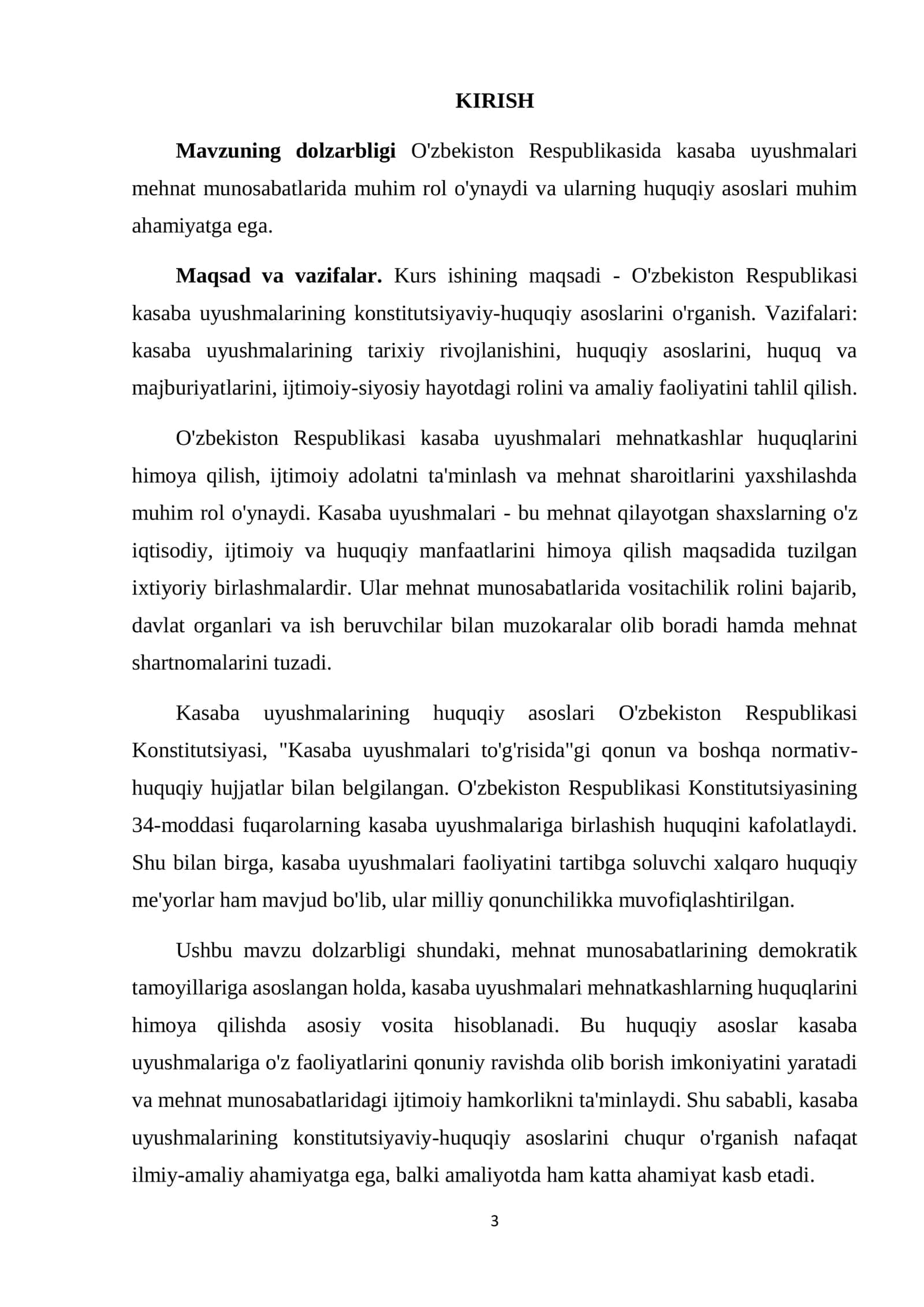 O'ZBEKISTON RESPUBLIKASI KASABA UYUSHMALARING KONSTITUTSIYAVIY HUQUQIY ASOSLARI 3