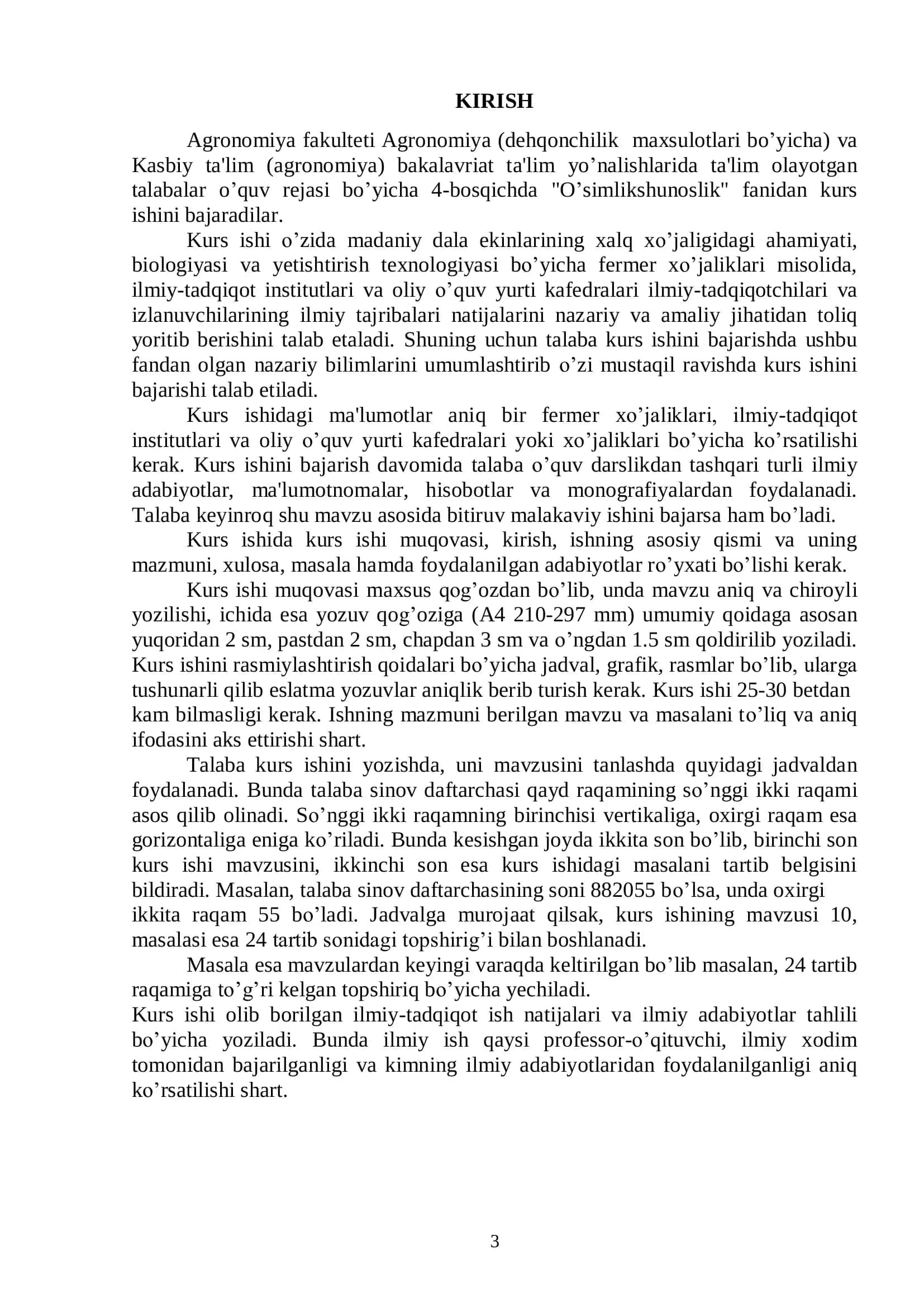 Uslubiy ko’rsatma 5620200-Agronomiya va 5140900-Kasbiy ta'lim (agronomiya) bakalavriat ta'lim yo’nalishlari talabalari uchun 3