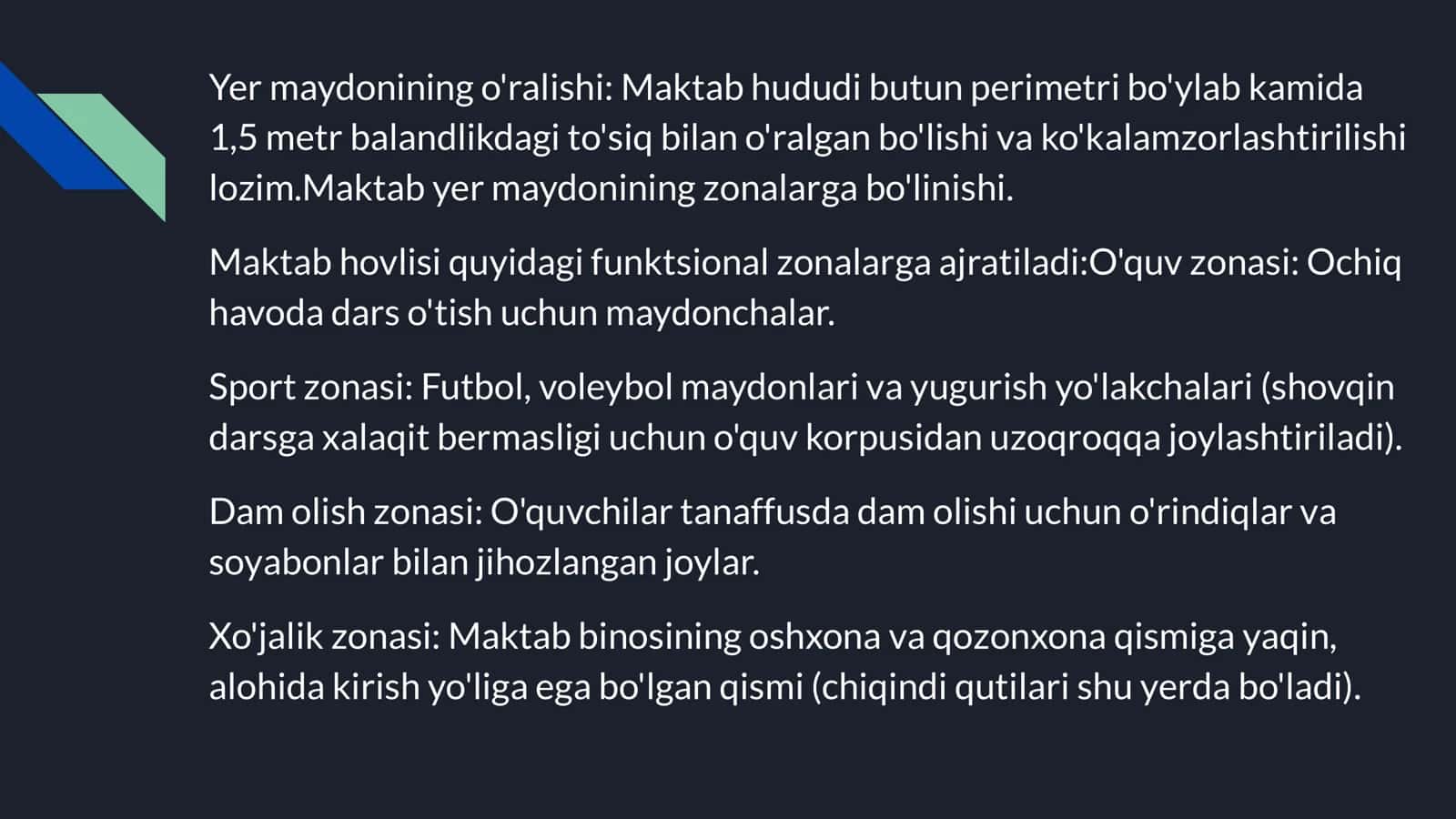 Umumtalim maktablari 
joylashishiga va binosiga 
qoyiladigan gigienik talablar 3