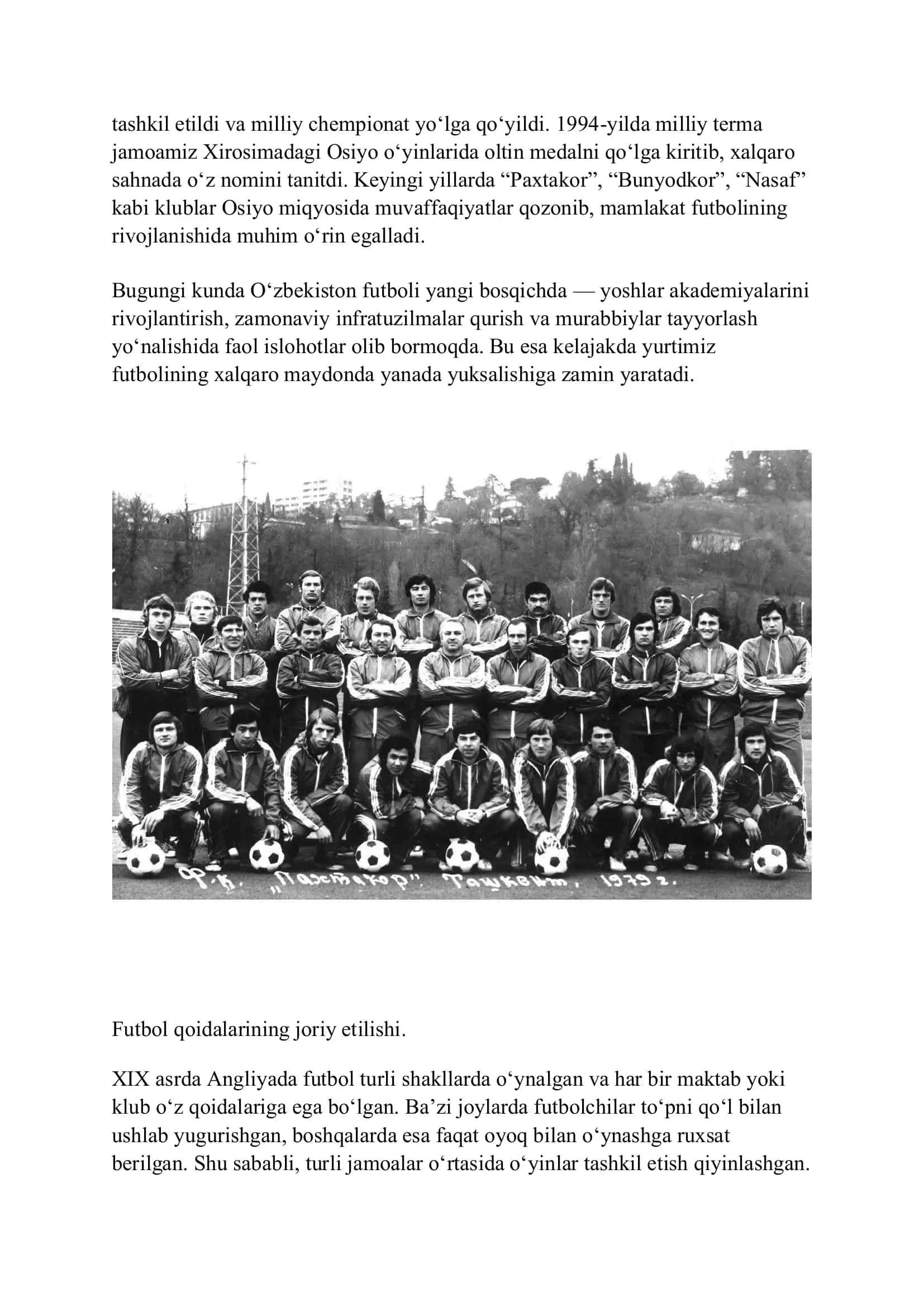 Futbolning tarixi va O‘zbekiston futbolining rivojlanish bosqichlari haqida Word referat 3