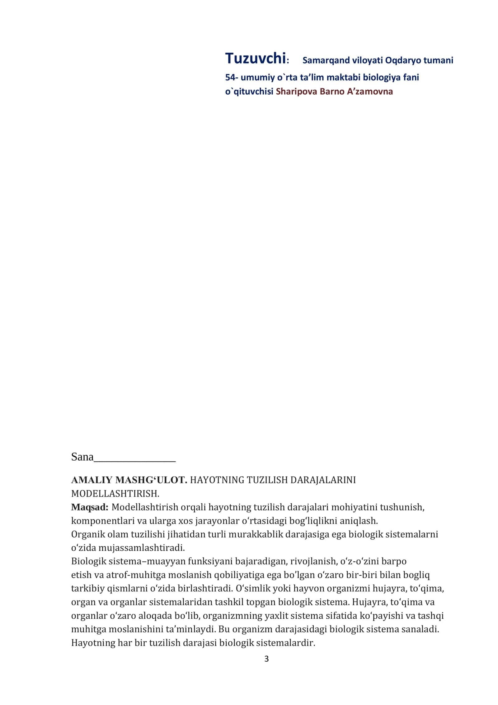 10-sinf Biologiya fanidan laboratoriya ishi daftari 3