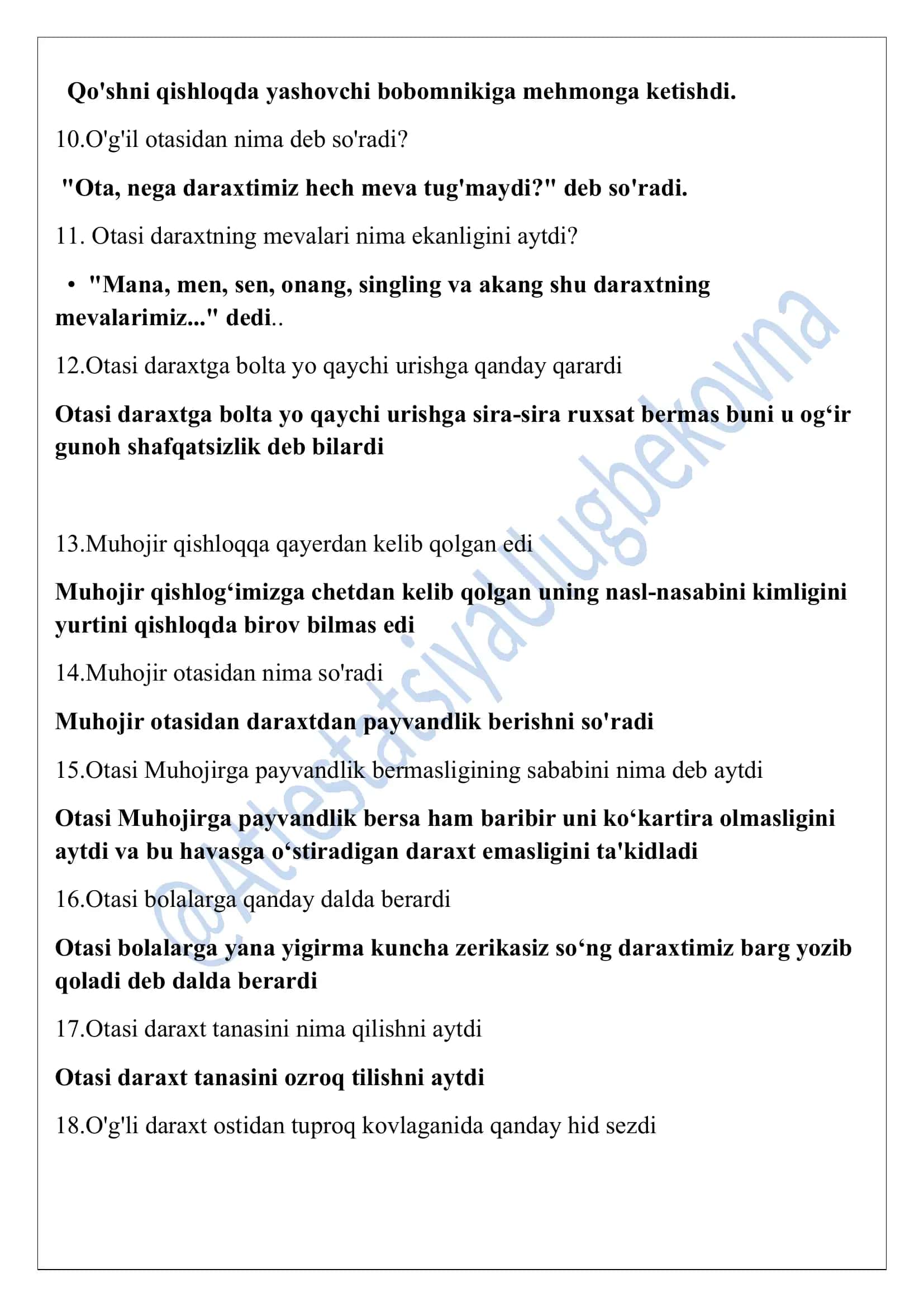 7-SINF ADABIYOT TO’LIQ 1000 TADAN ZIYOD SAVOL-JAVOB TOPLAMI 3