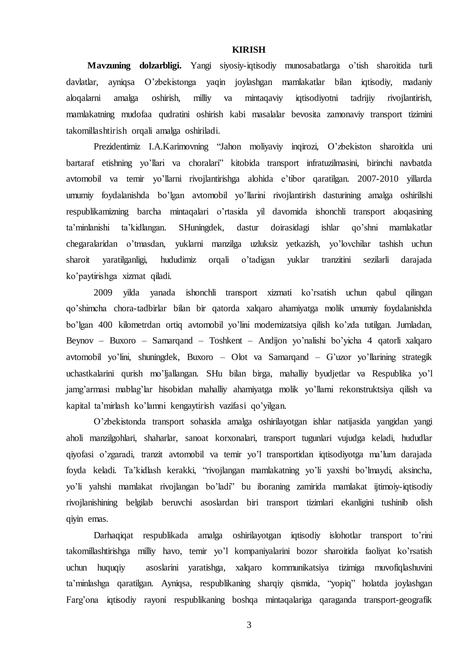 Farg’ona viloyatida  aholiga  transport  xizmat  ko’rsatish mavzusida tayyor bitiruv malakaviy ishi 3