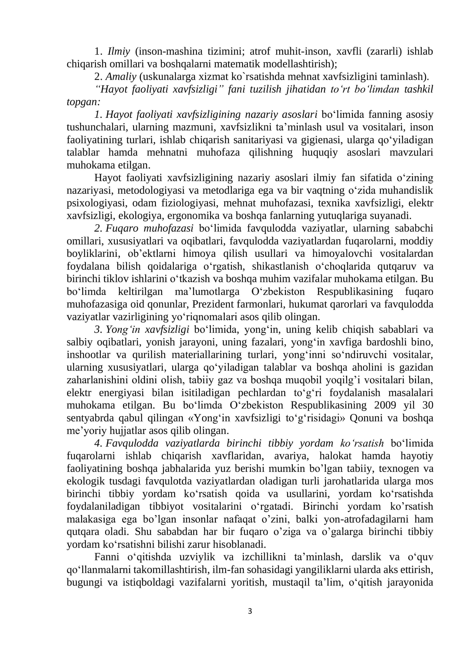 Hayot faoliyati xavfsizligi faniga kirish 3