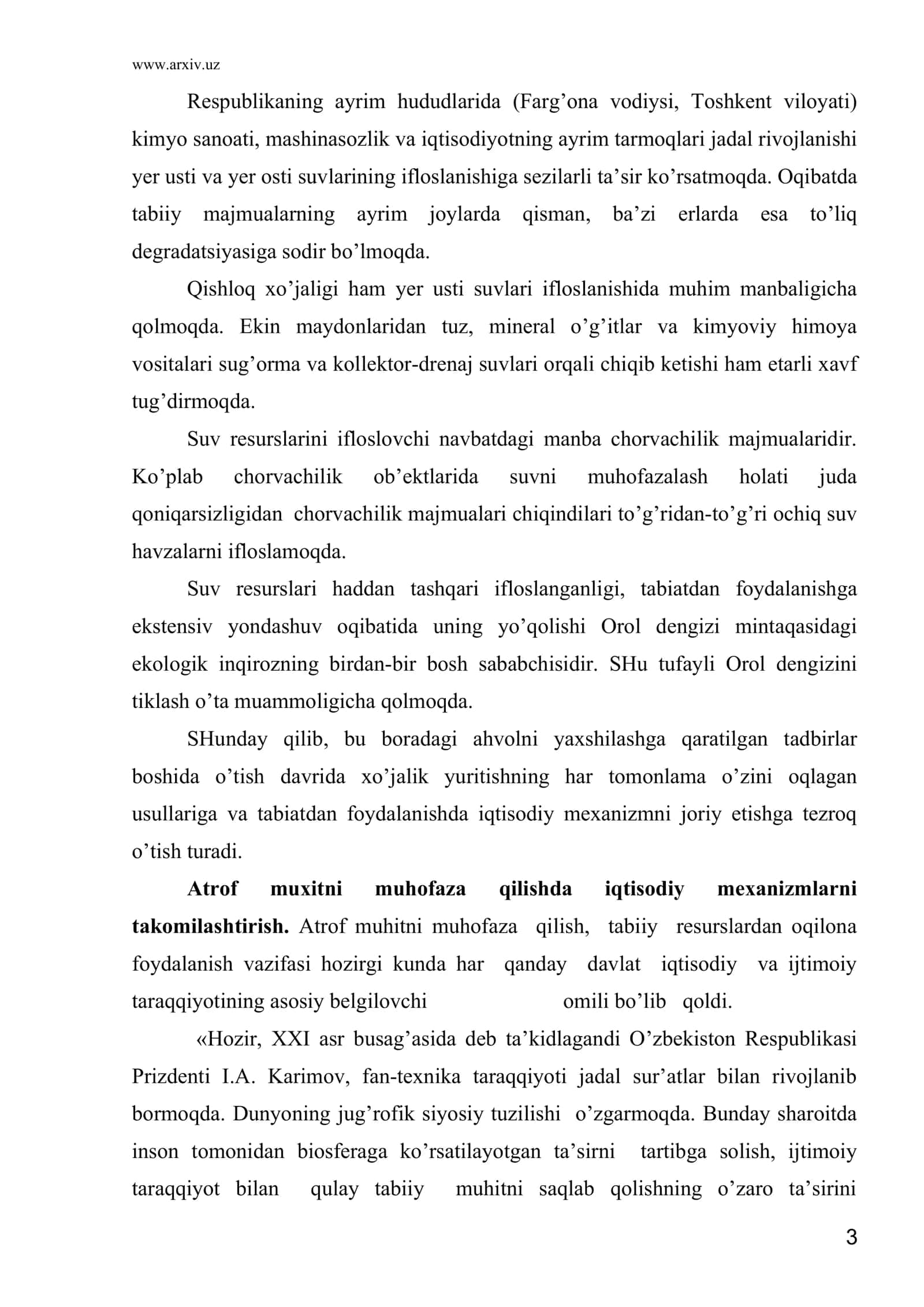 O’zbеkistоn Rеspublikаsidа ekоlоgik vаziyat vа ekоlоgik хаvfsizlikni tа’minlаsh 3