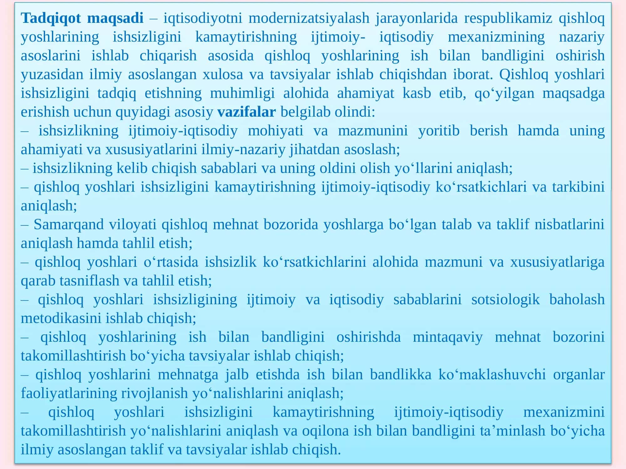 QISHLOQ YOSHLARI ISHSIZLIGINI KAMAYTIRISHNING IJTIMOIY-IQTISODIY ASOSLARI 3