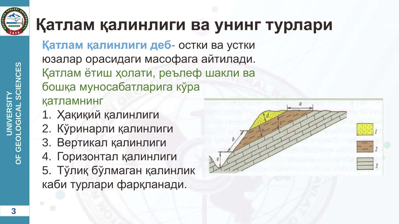 Горизонтал ётган қатлам қалинликлари 3